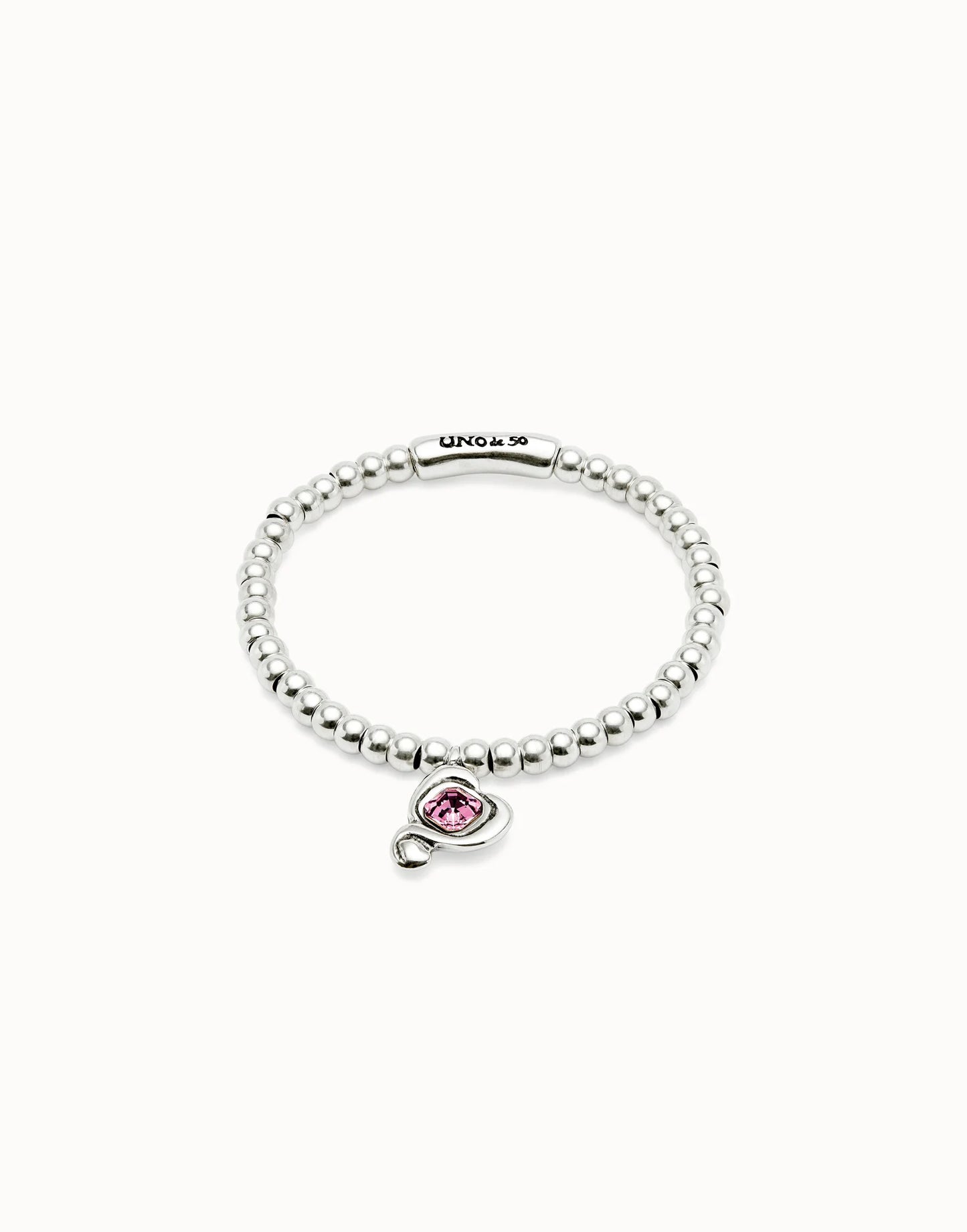 Pulsera de bolas bañadas en plata de ley con cristal rosa