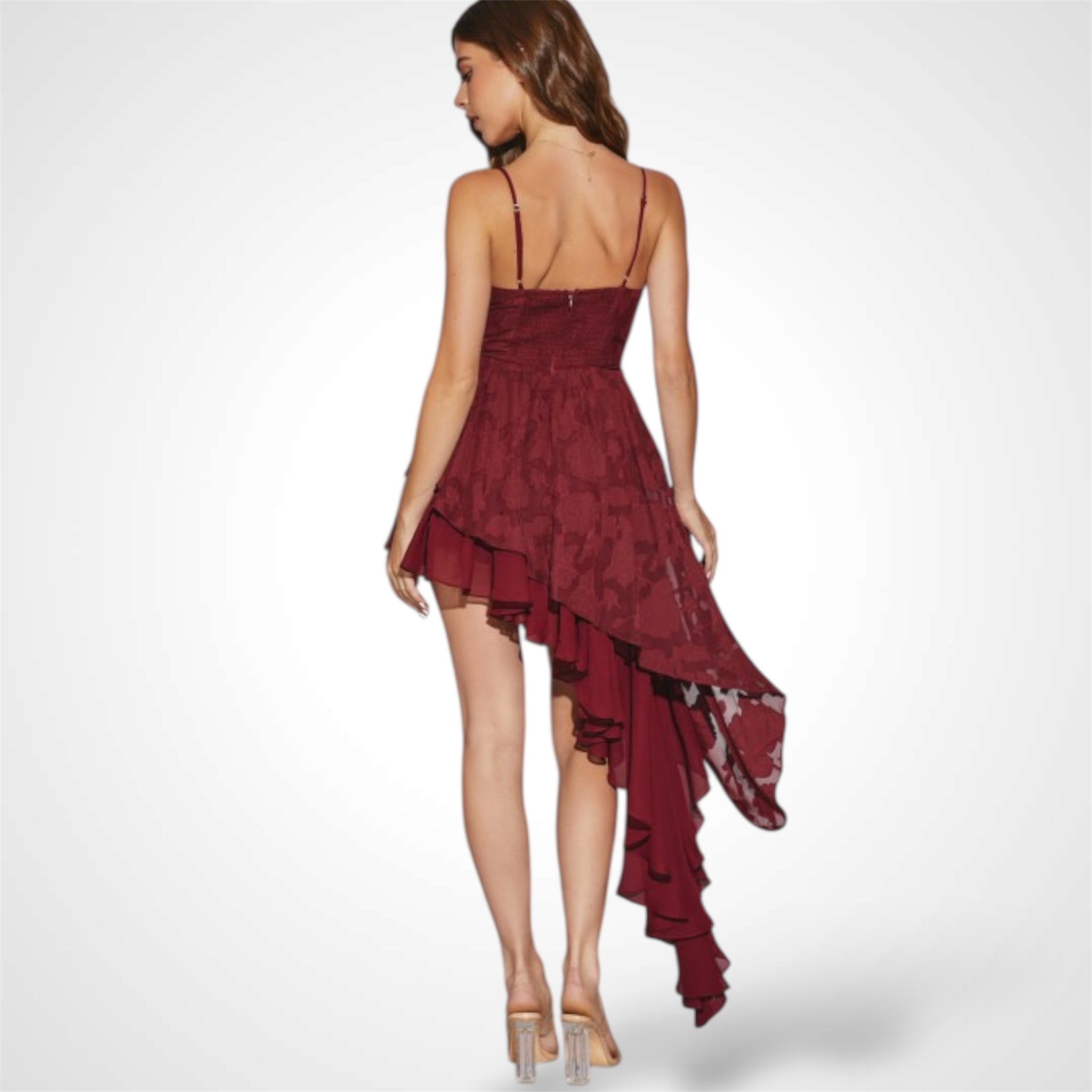 Cherry Unbalanced Ruffle Dress•-2