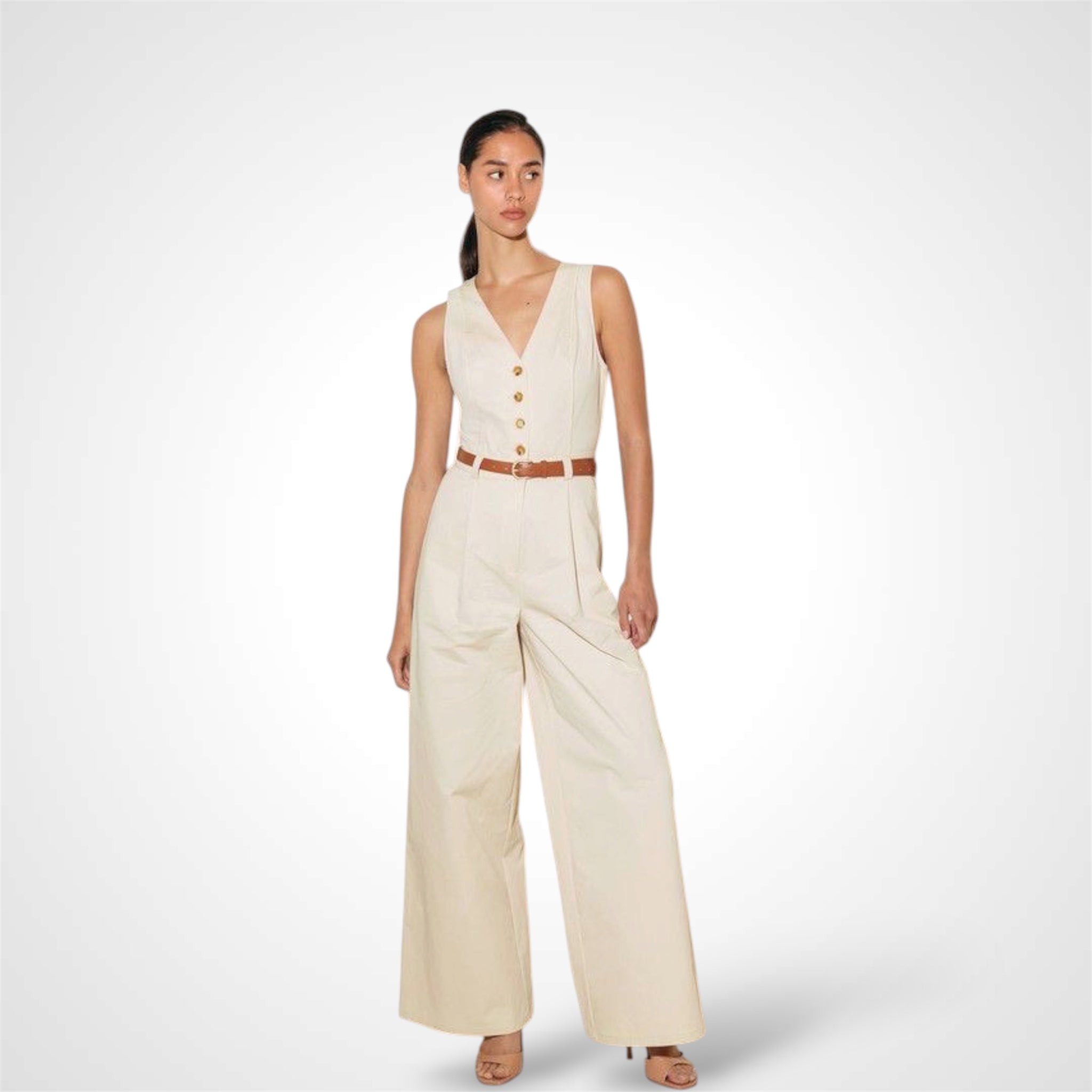 ALMOND SOLID WOVEN JUMPSUIT