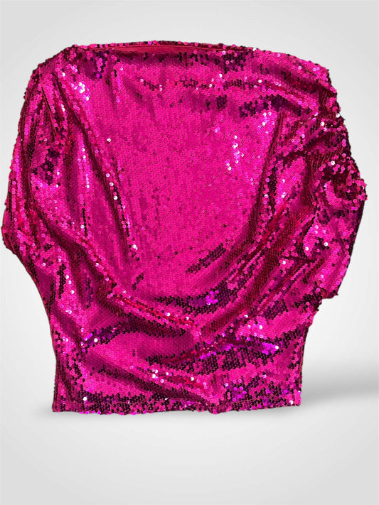 PINK SEQUIN BLOUSE WITH ONE SHOULDER