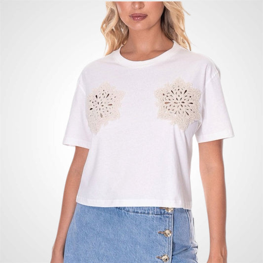 Short Sleeve Front Crochet Detailed T-shirt