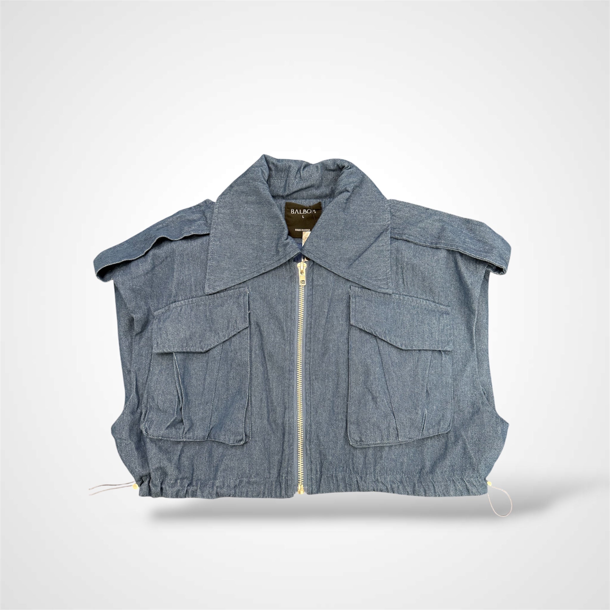 DARK DENIM CROPPED VEST BOUNDLESS WITH POCKETS•-1
