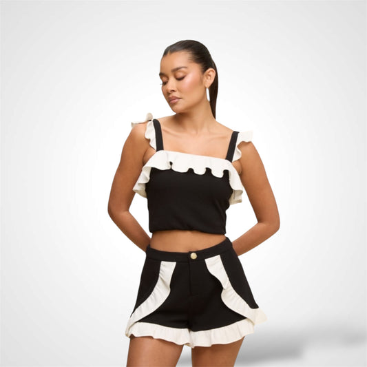 Ponte Knit Ruffle Short Set