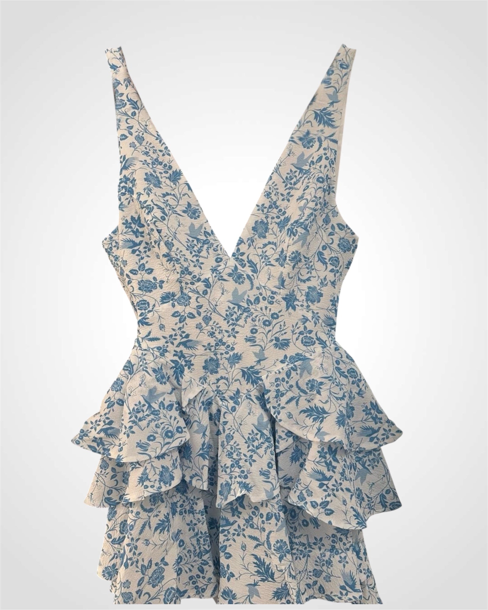 SJQ-WHITE & BLUE RUFFLES ROMPER