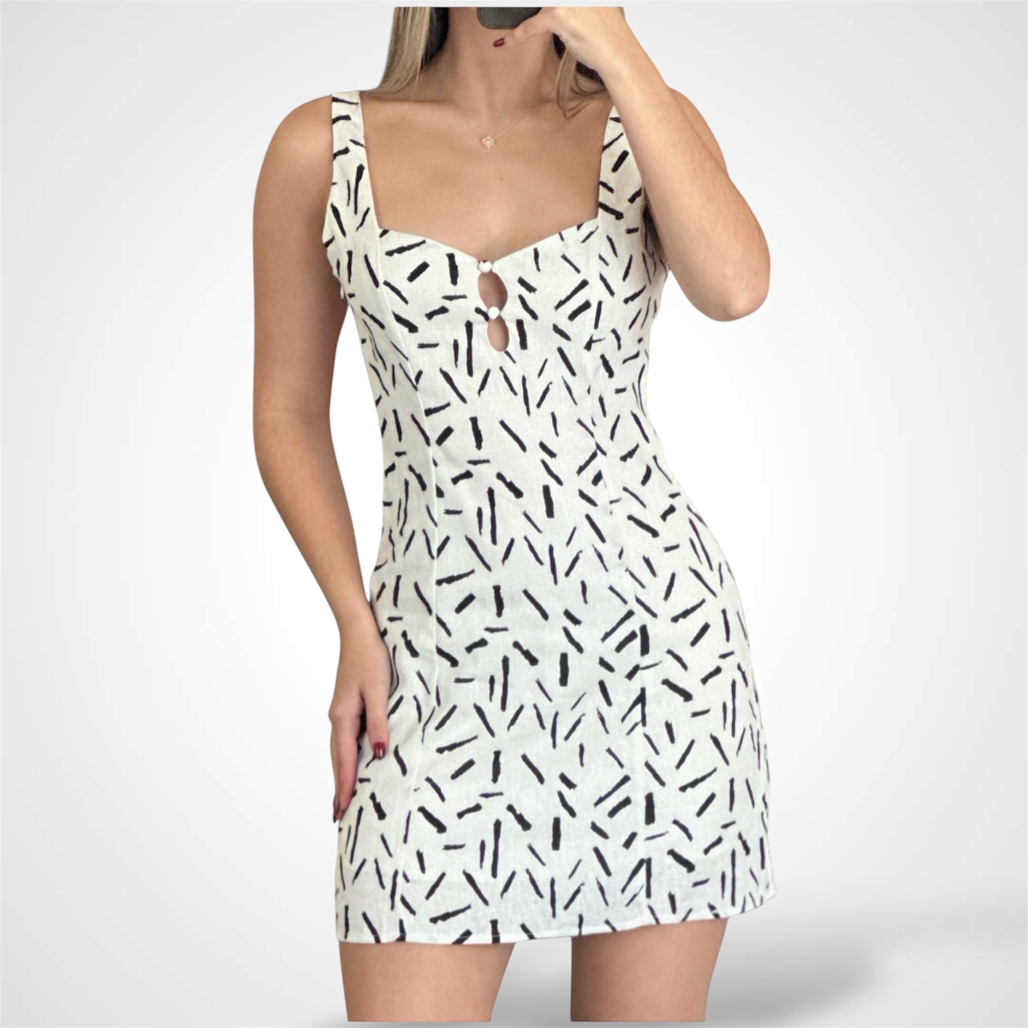 Sweetheart Neckline Printed Mini Dress-1