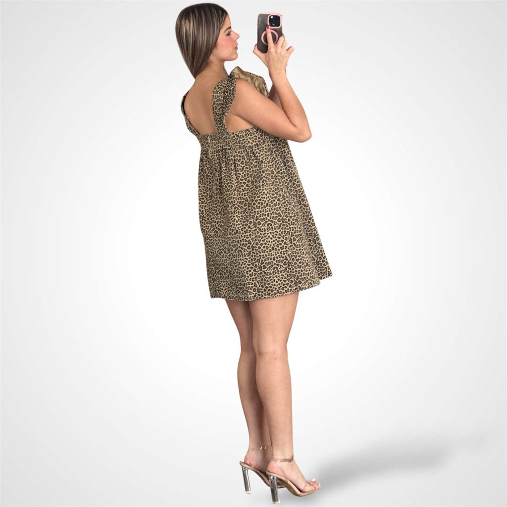 SQUARE NECK RUFFLED SHOULDER DRESS