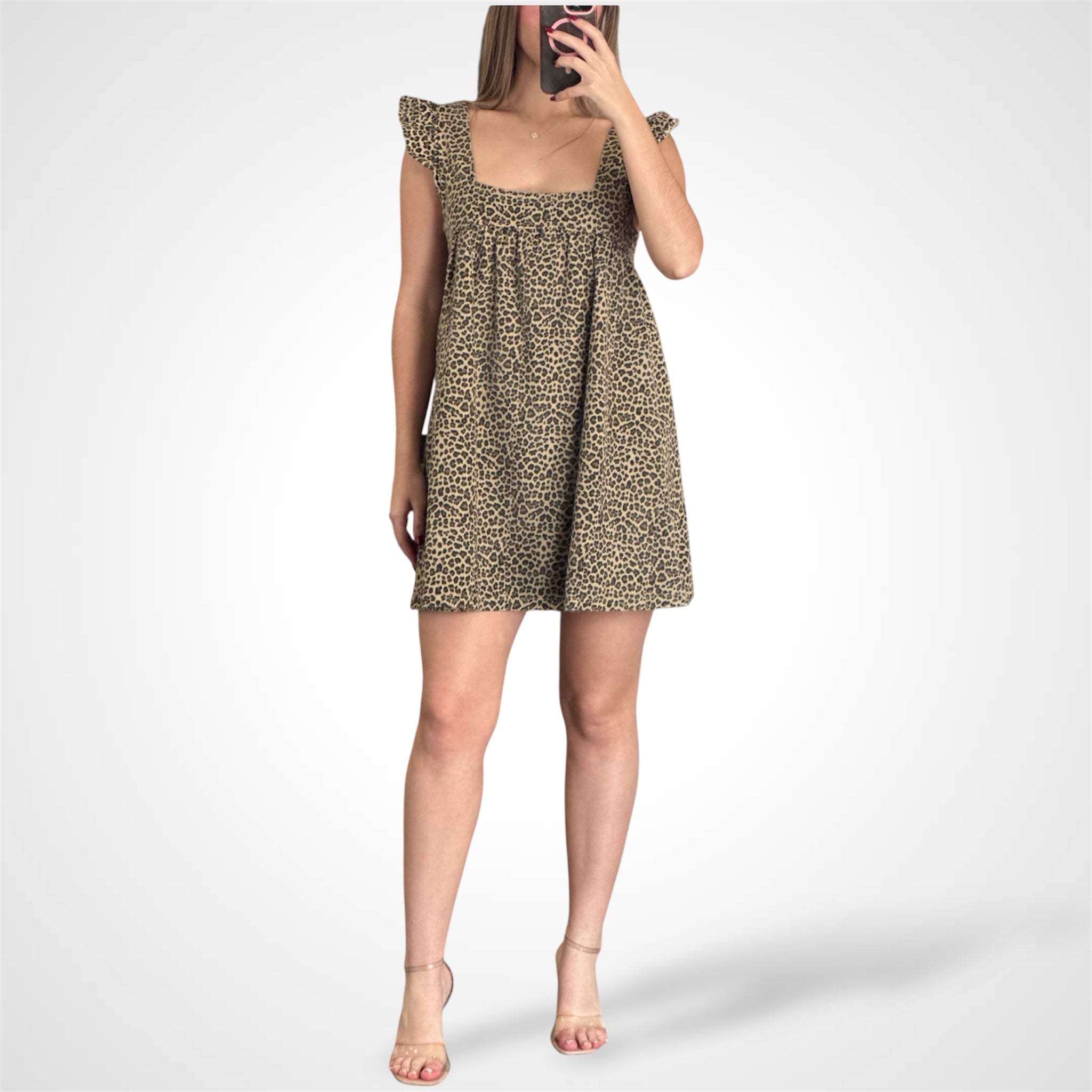 SQUARE NECK RUFFLED SHOULDER DRESS