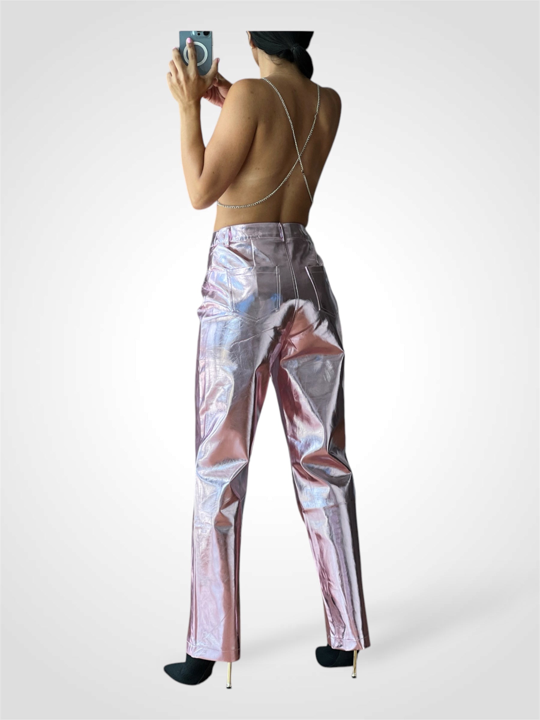 Metallic Pale Pink Pu Pants
