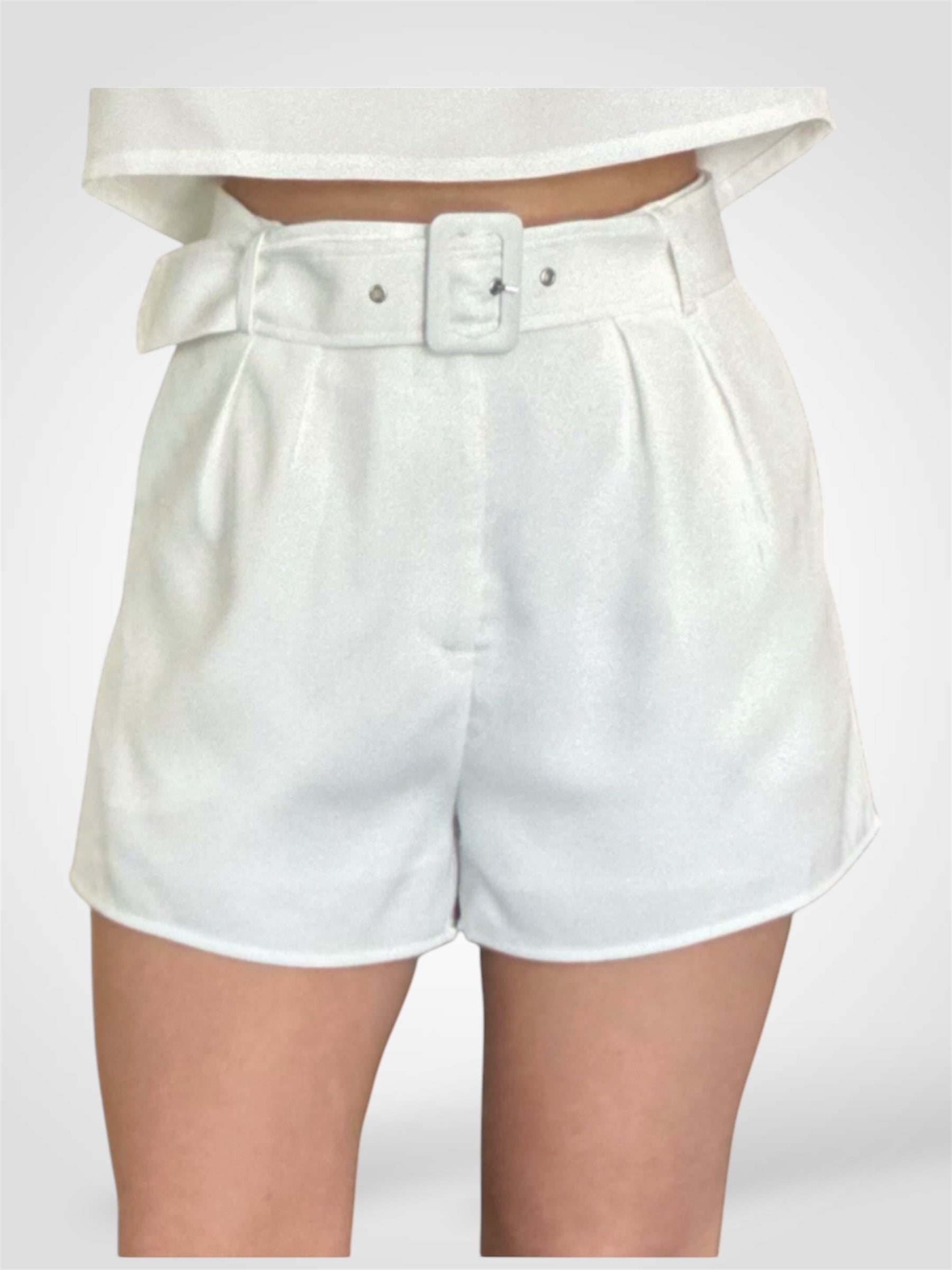 DOUBLE PLEATED SHORTS WITH SELF COVERED BELT-1