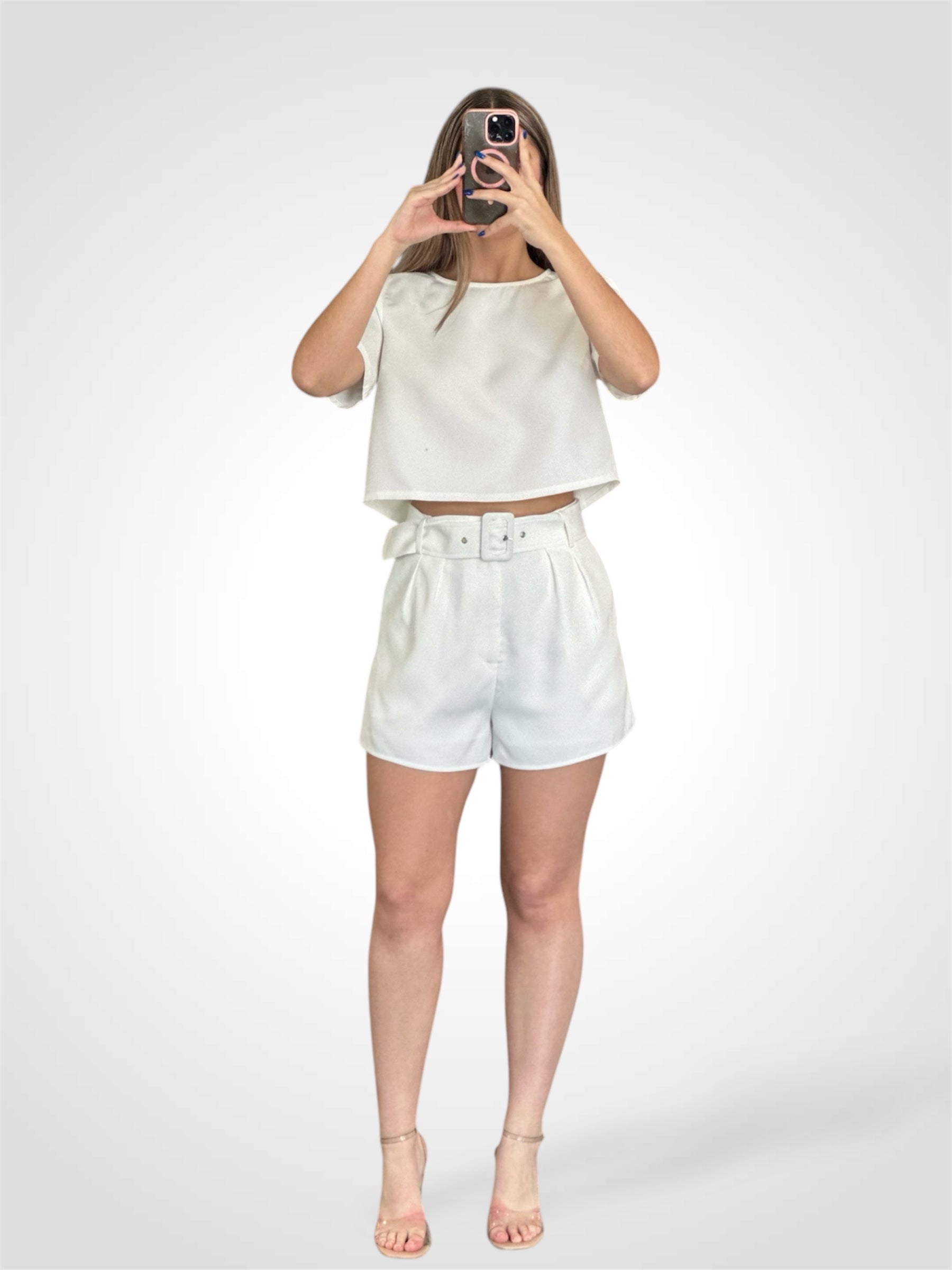 DOUBLE PLEATED SHORTS WITH SELF COVERED BELT-2