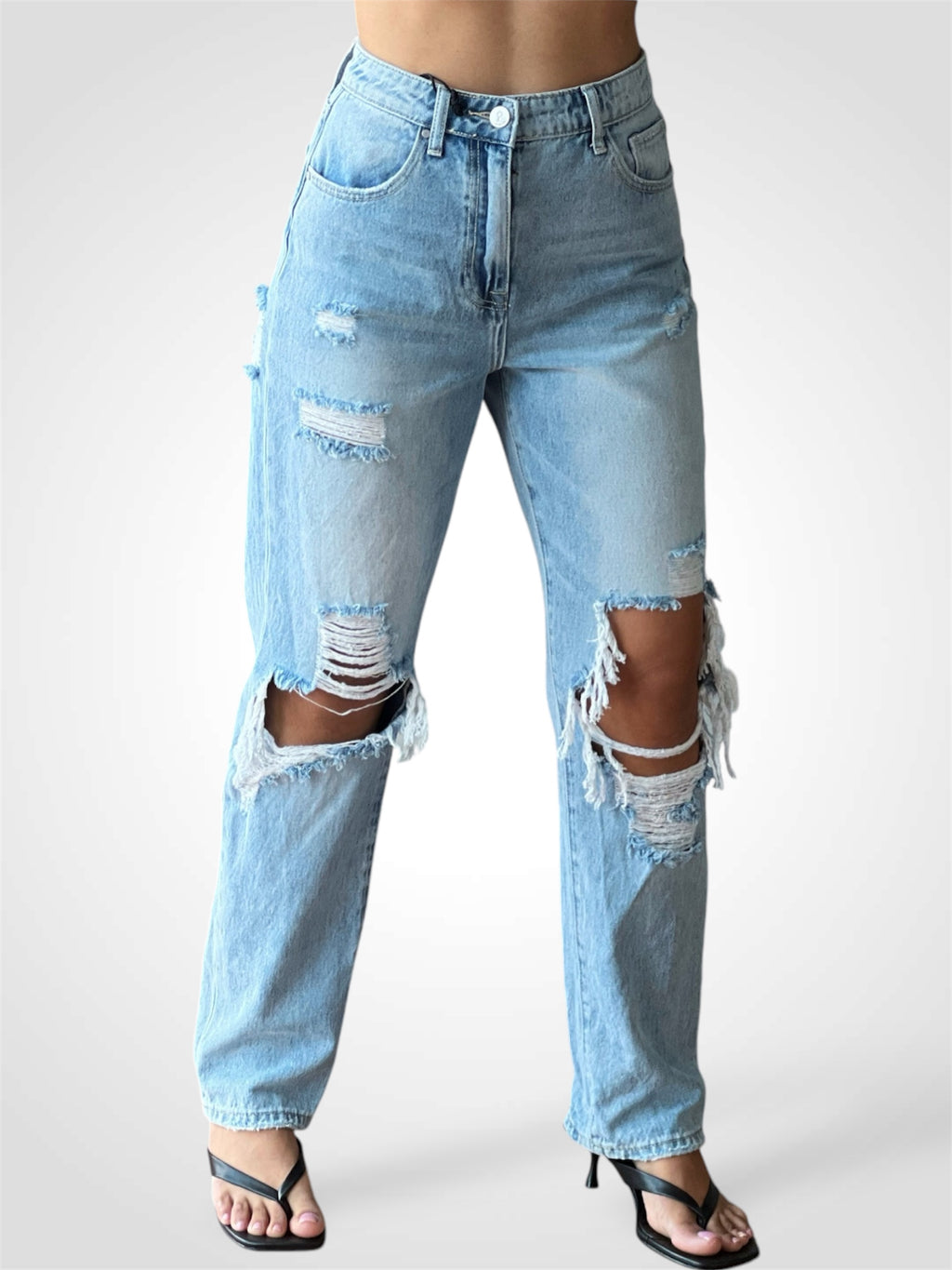 High Waist Ripped Loose Fit Jeans