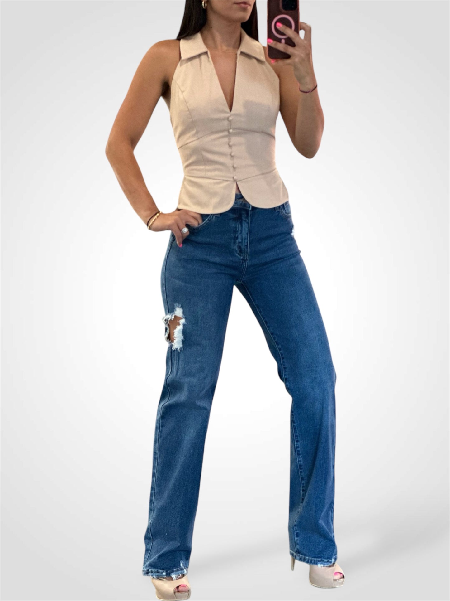 Mid Rise Straight Jeans