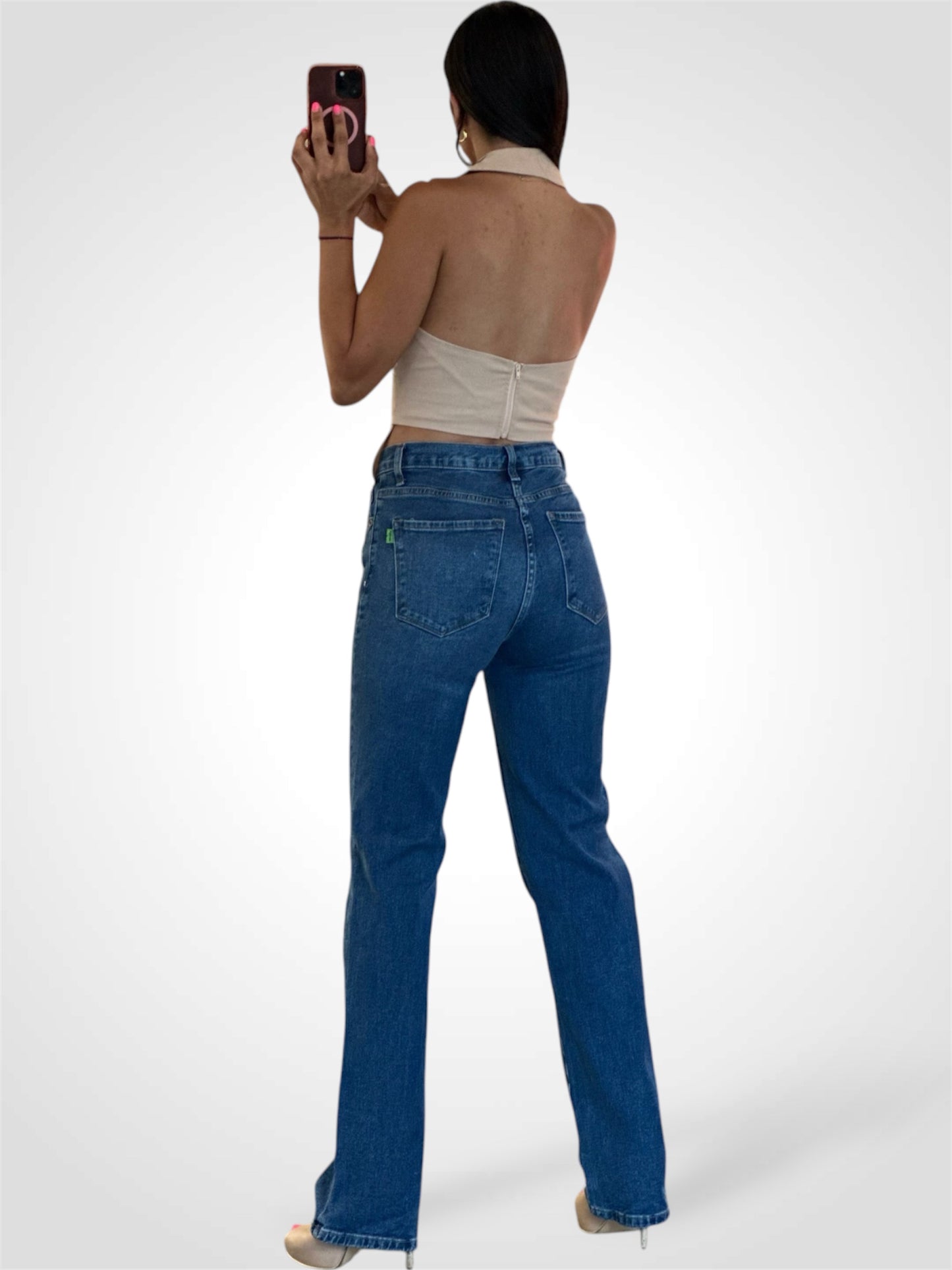 Mid Rise Straight Jeans