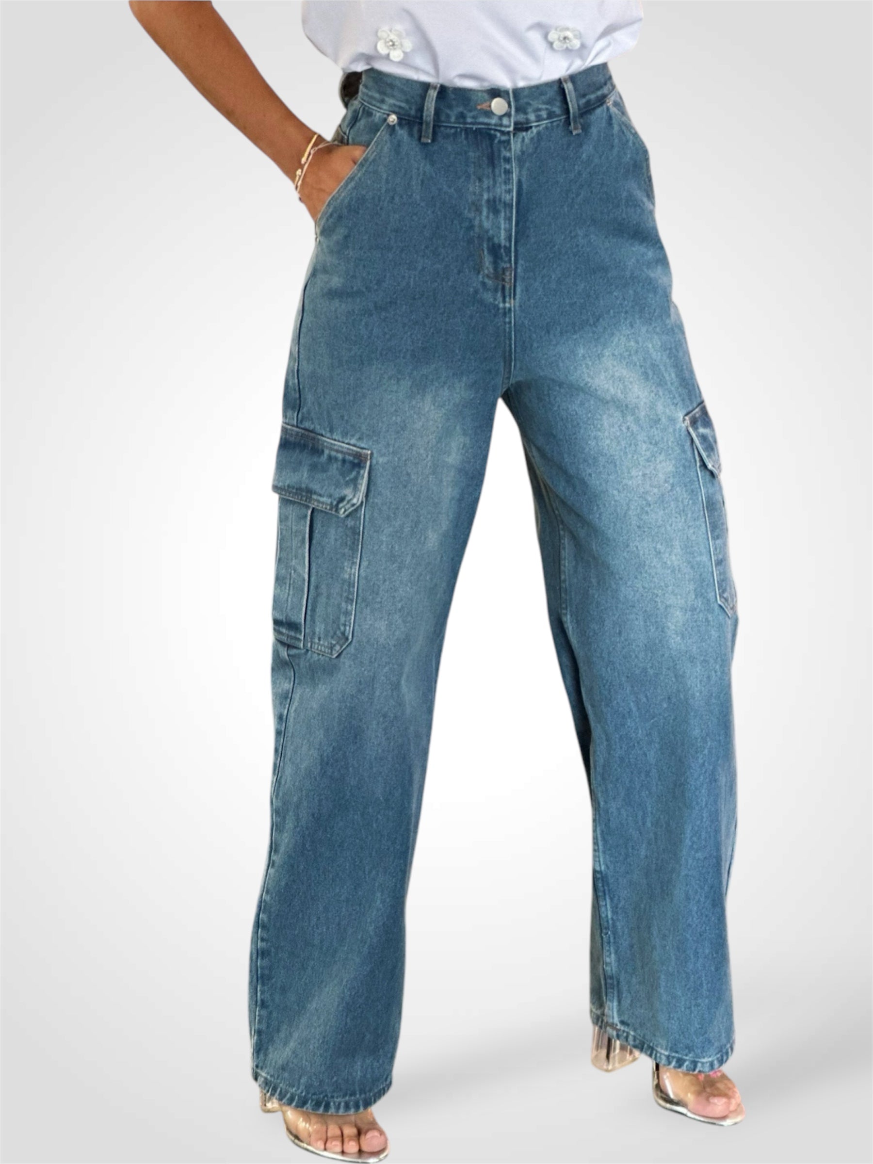 DENIM CARGO PANTS•
