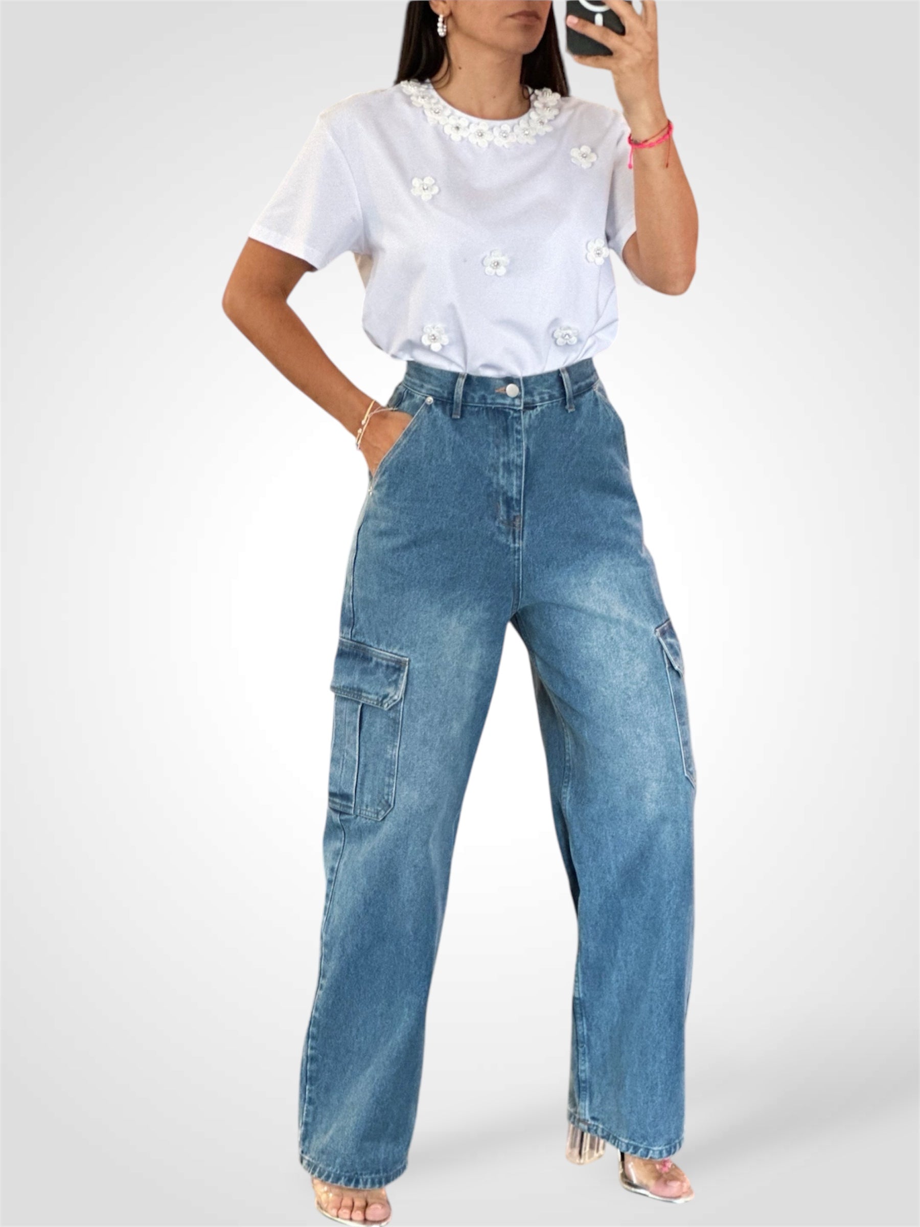 DENIM CARGO PANTS•-2