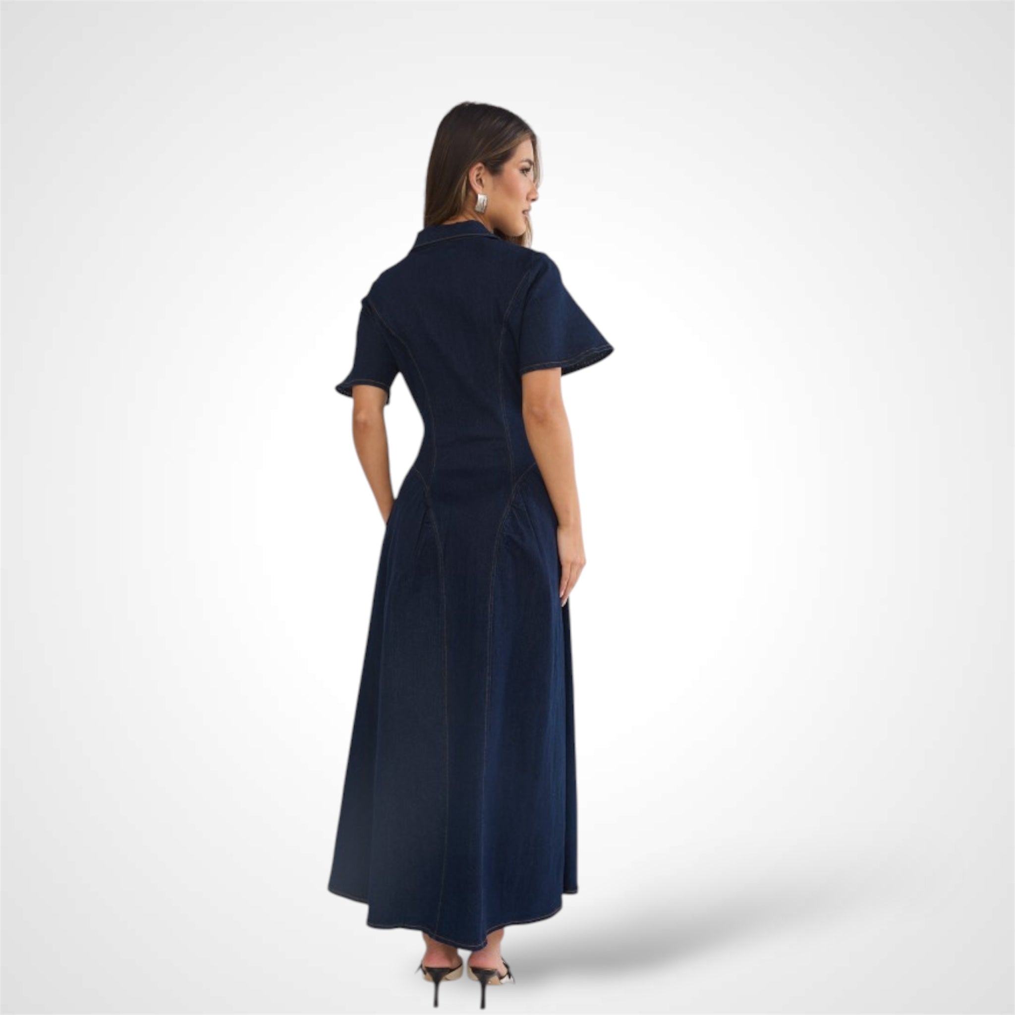Fitted Denim Maxi Dress•-2