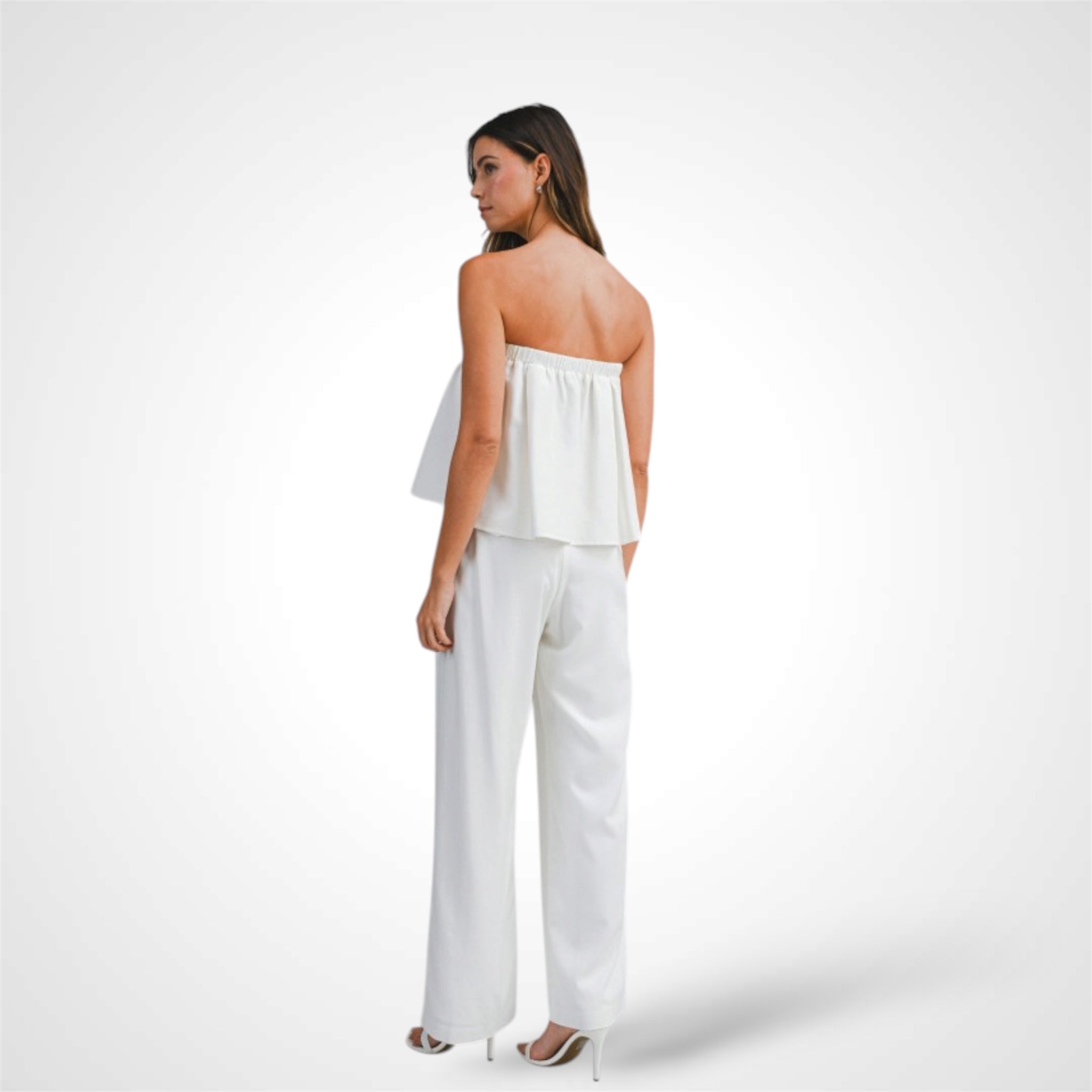 Strapless Flared Crop Top and Wide Leg Pants Set•-2
