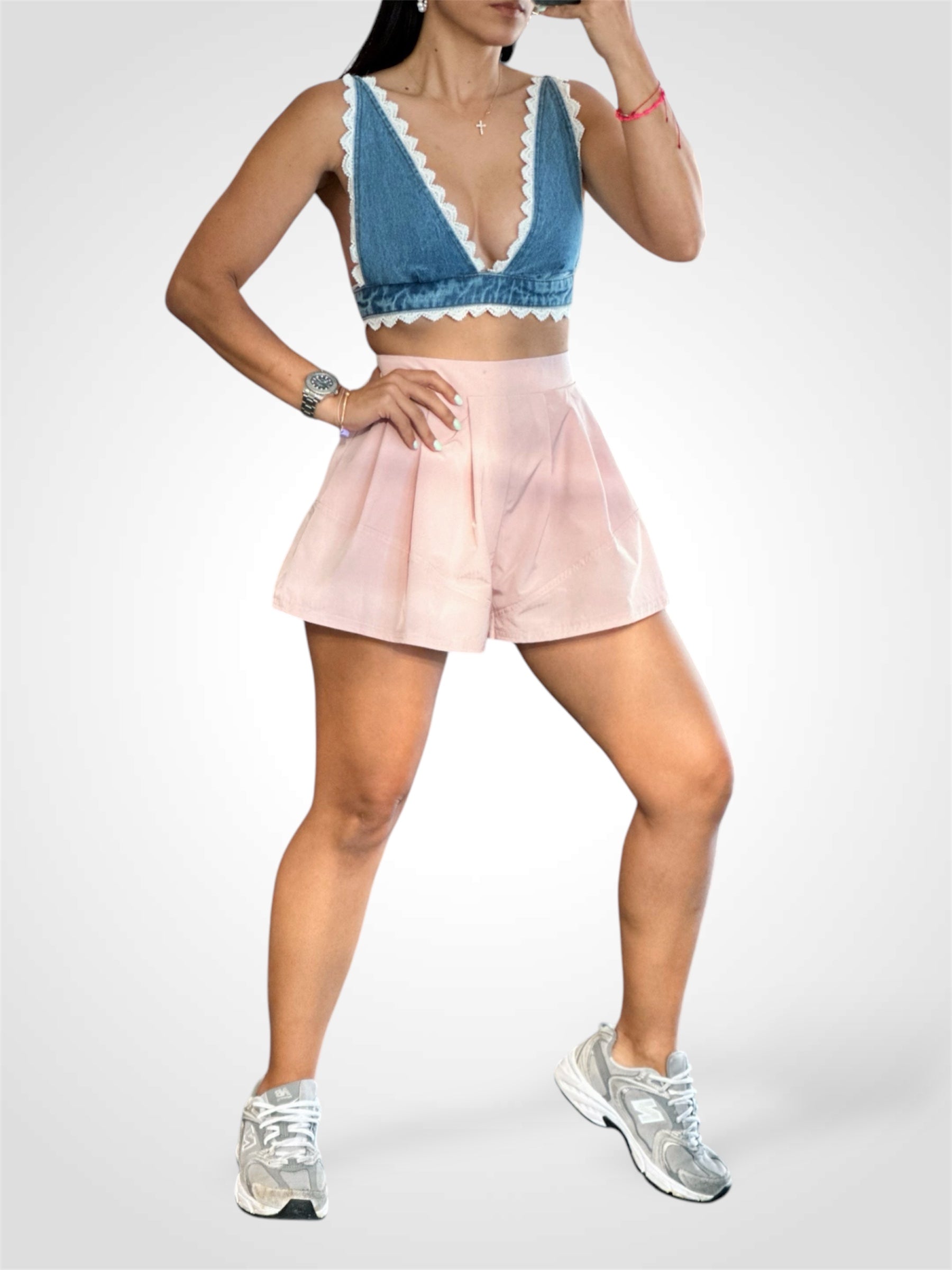 DUSTY PINK HIGH WAISTED RELAXED FIT SPORTY SHORTS•-2