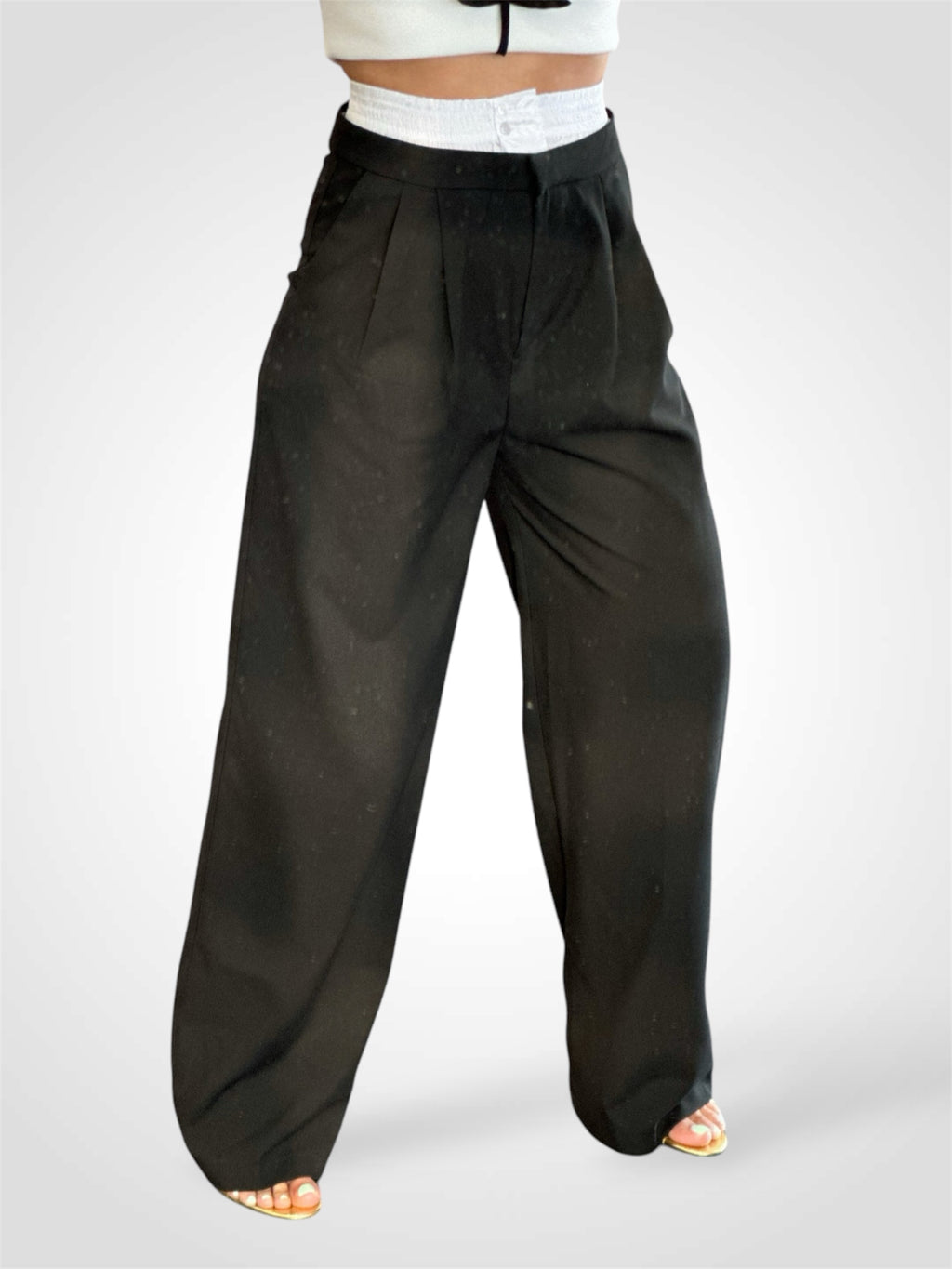 BLACK PANTS WITH WHITE WAISTBAND