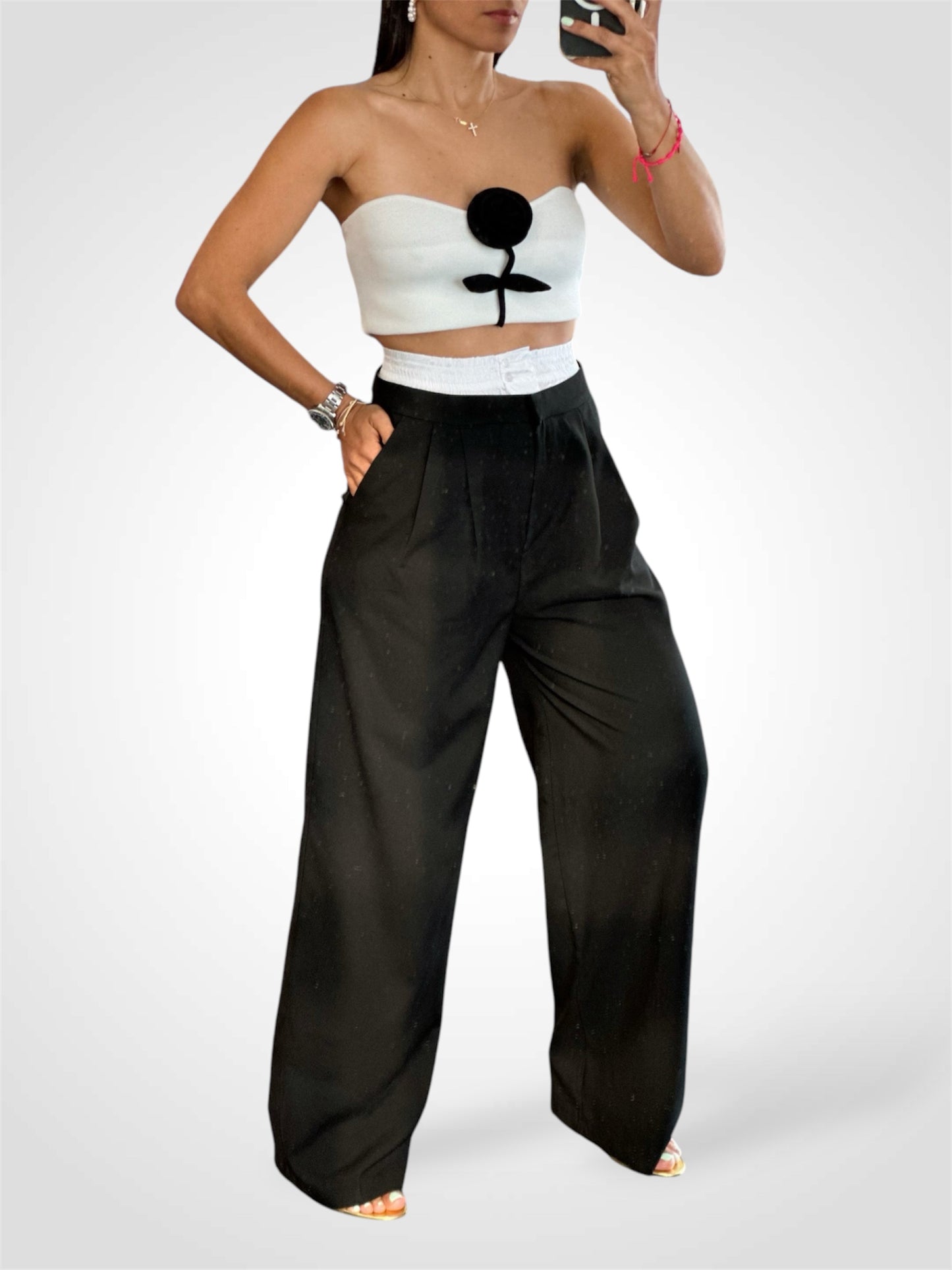 BLACK PANTS WITH WHITE WAISTBAND