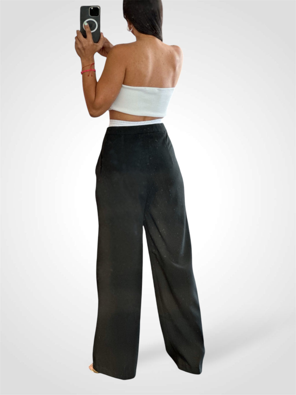 BLACK PANTS WITH WHITE WAISTBAND