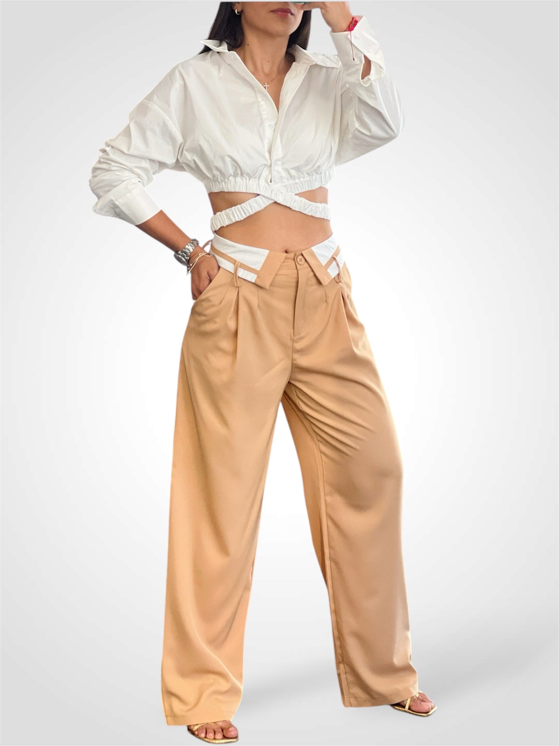 Wide Leg Slack Pants•-2