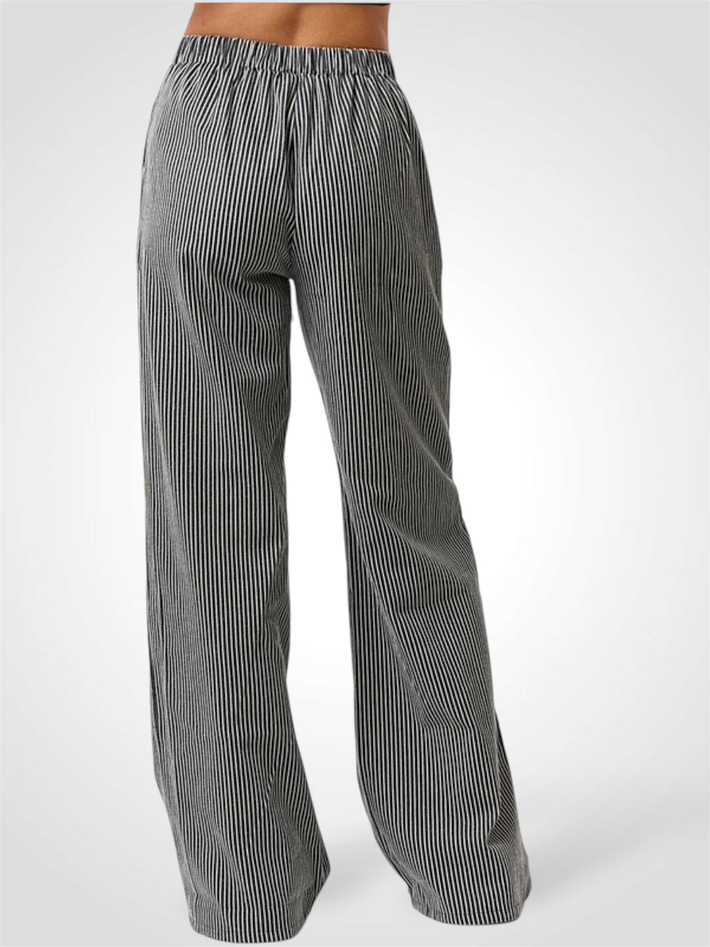 BLACK STRIPE DRAWSTRING WIDE LEG PANTS