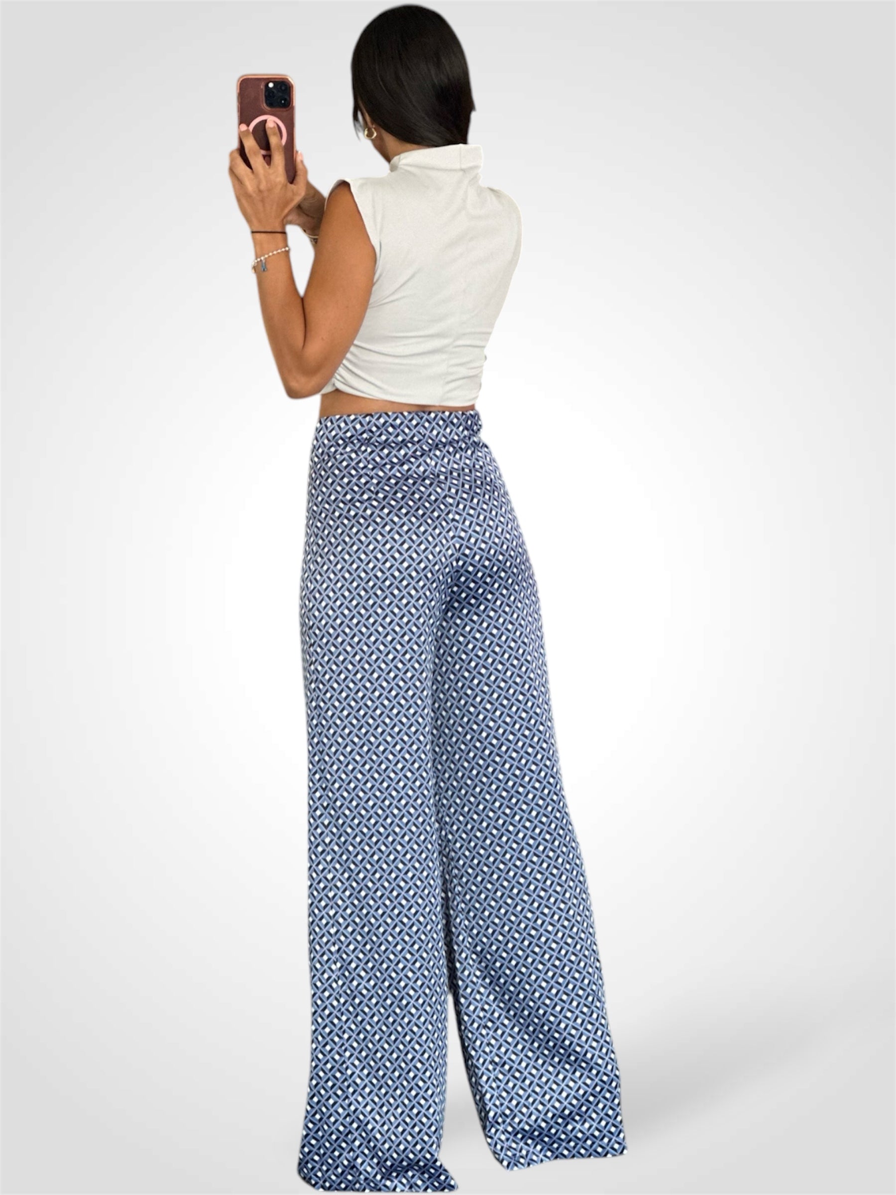 SILKY WIDE LEG PRINT PANTS