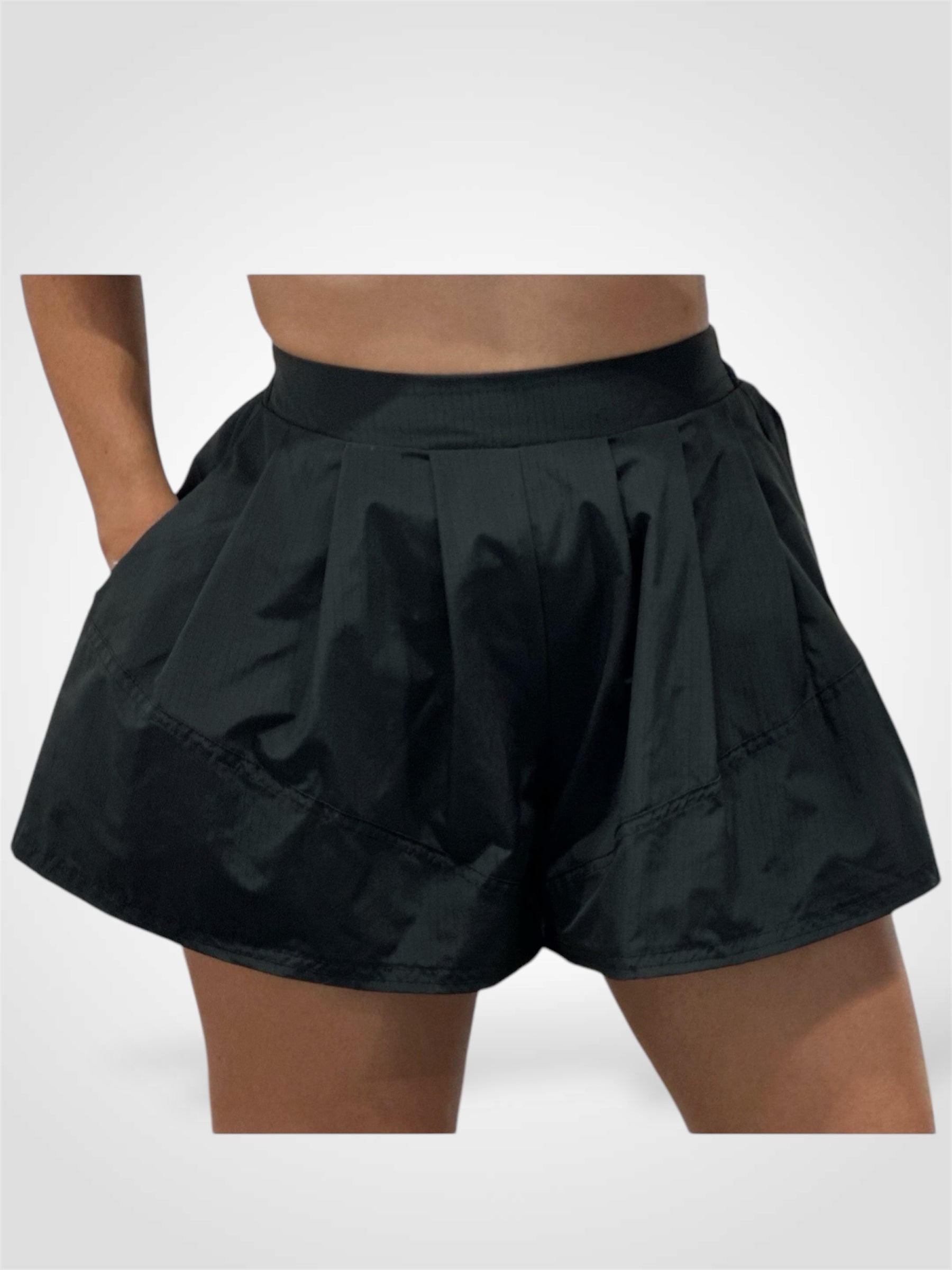 BLACK HIGH WAISTED RELAXED FIT SPORTY SHORTS•