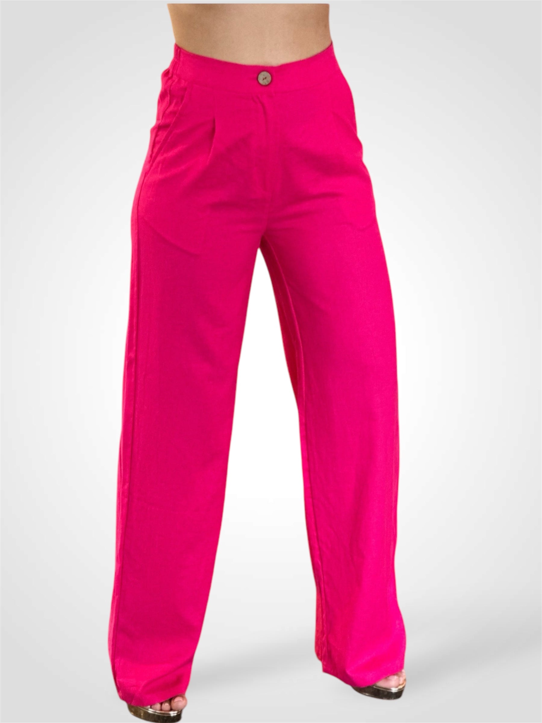 SJ - FUCHSIA LINEN FRONT CREASED PANTS