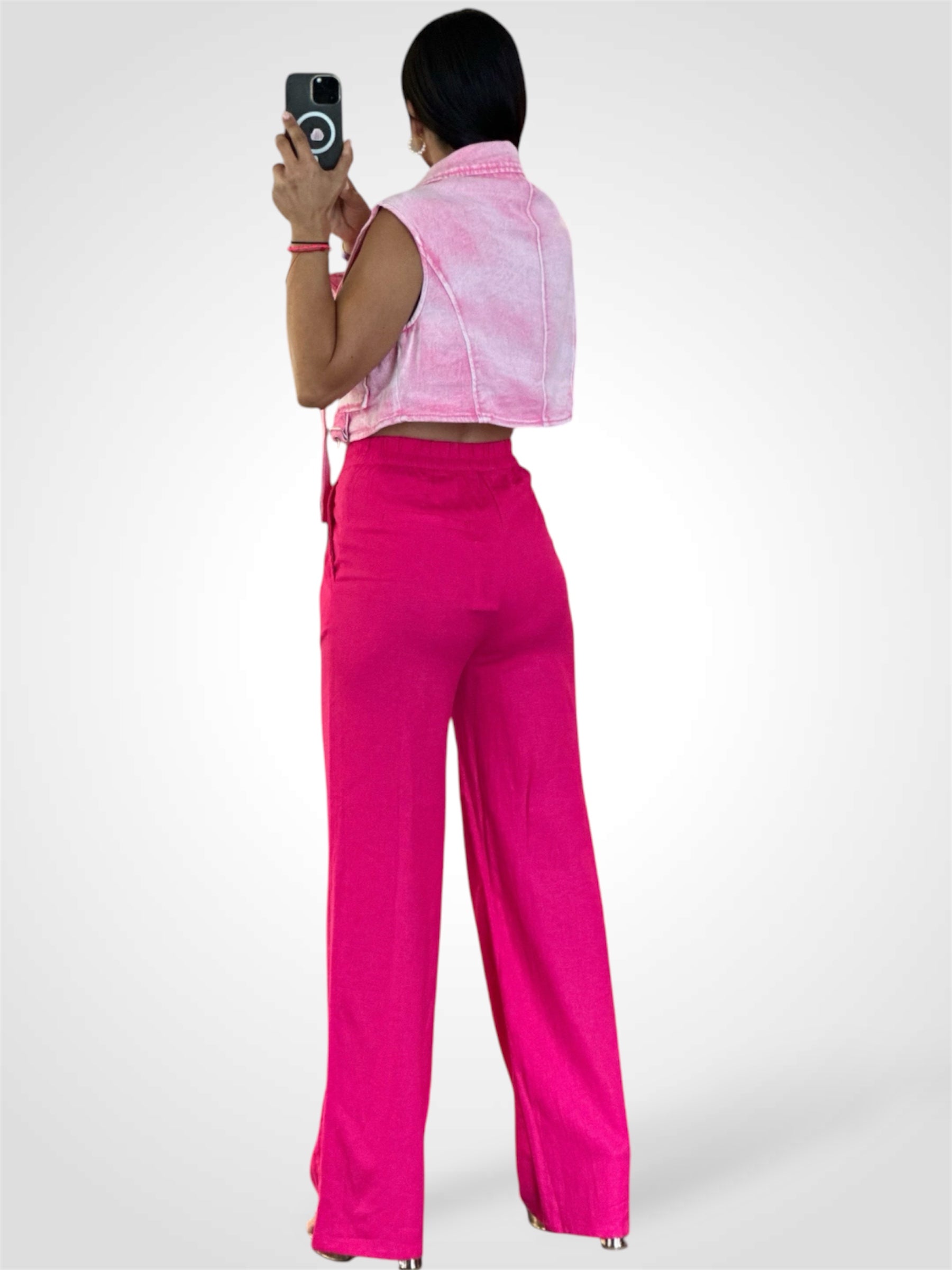 FUCHSIA LINEN FRONT CREASED PANTS•-3