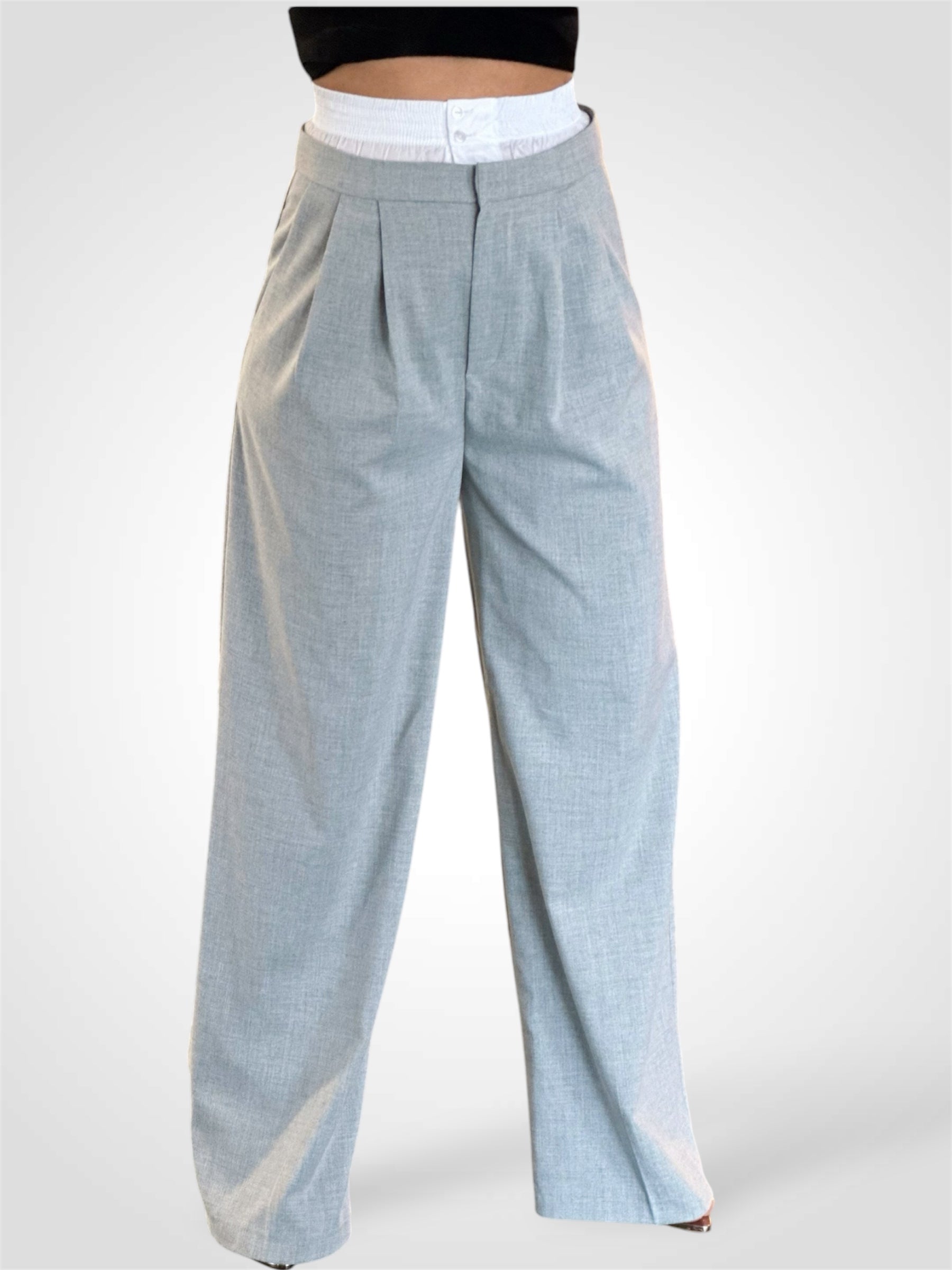 GREY PANTS WITH  WHITE WAISTBAND•