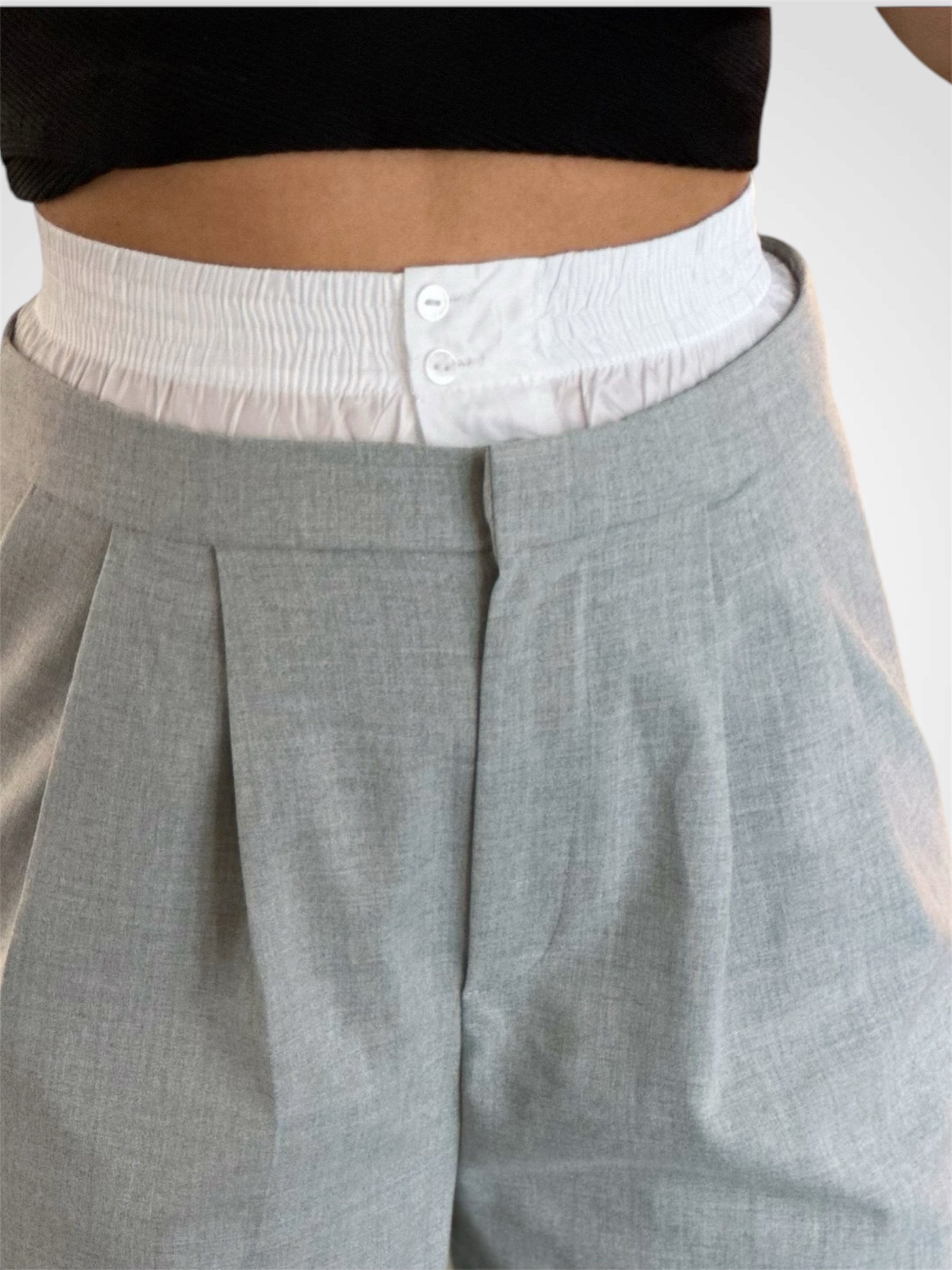 GREY PANTS WITH  WHITE WAISTBAND•-2