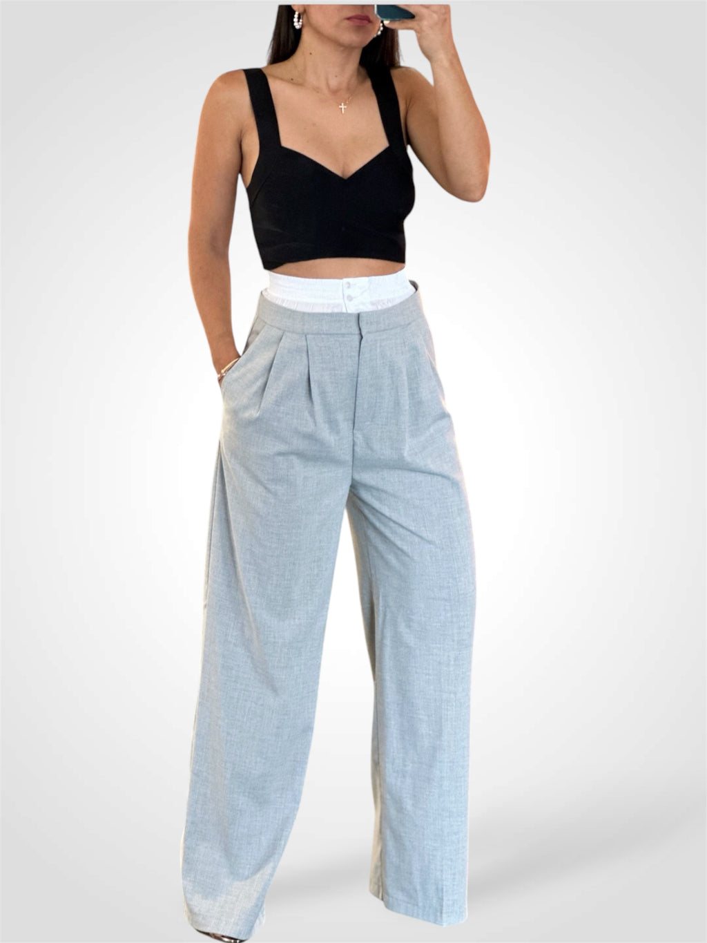 GREY PANTS WITH  WHITE WAISTBAND