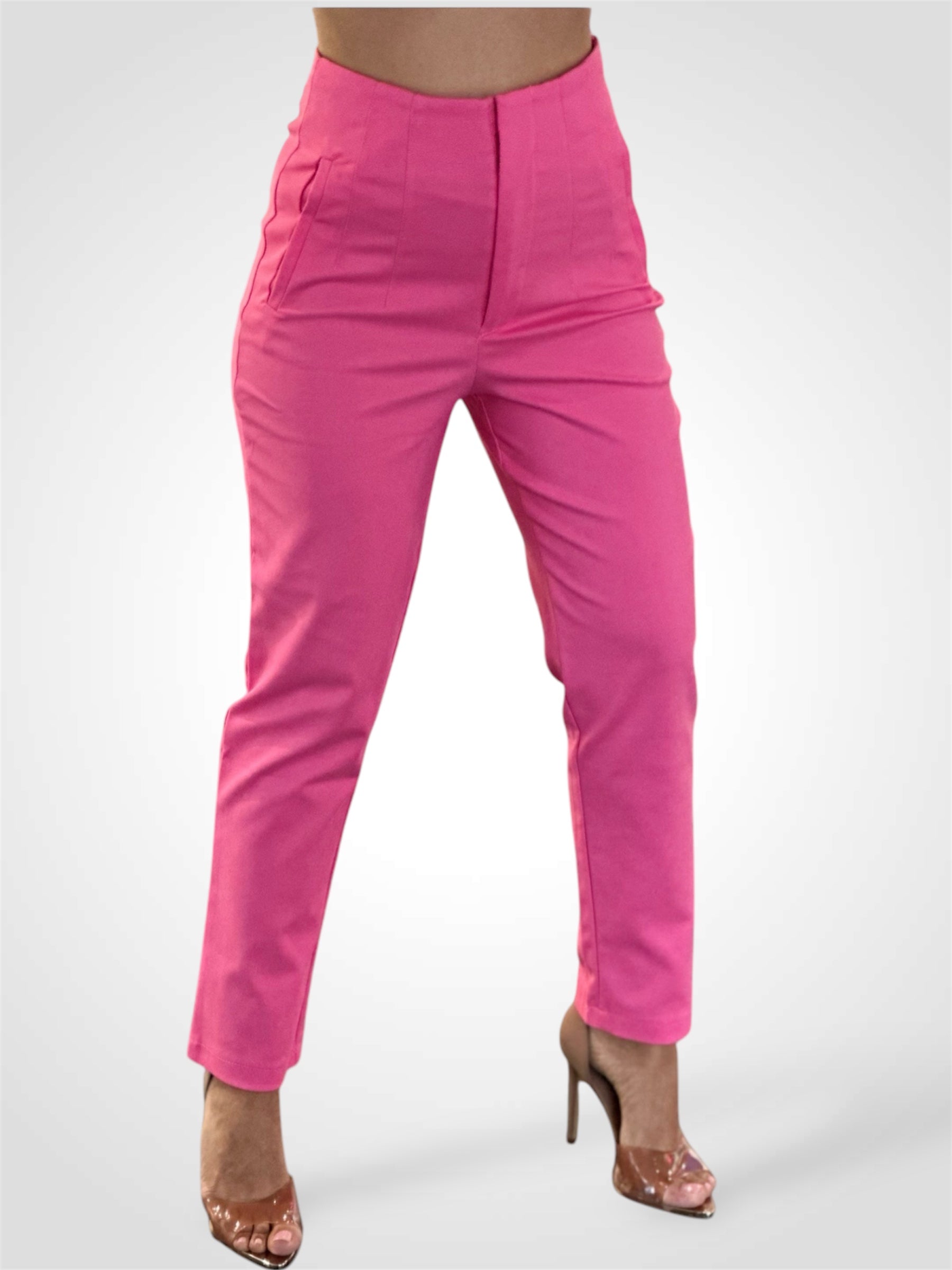 Pink High Waist Tapered With Pockets•-1