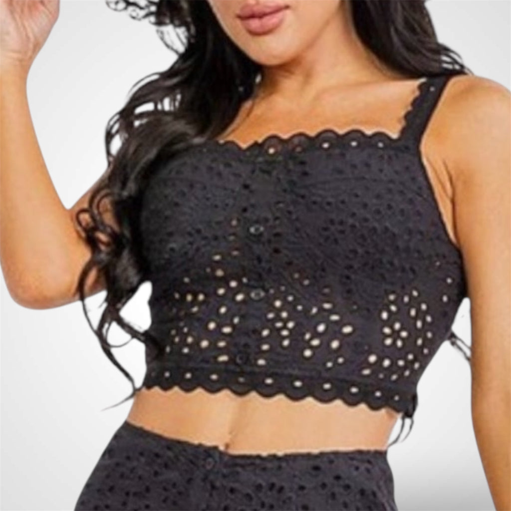BLACK EYELET CROP TOP