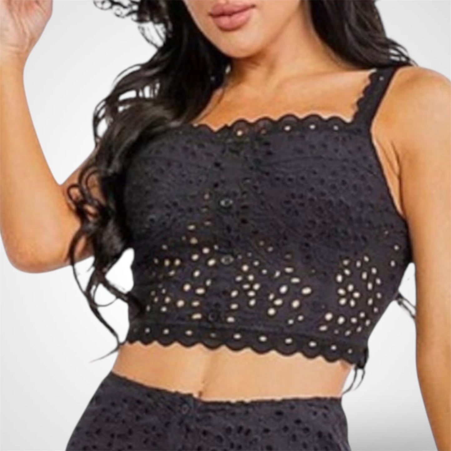 BLACK EYELET CROP TOP