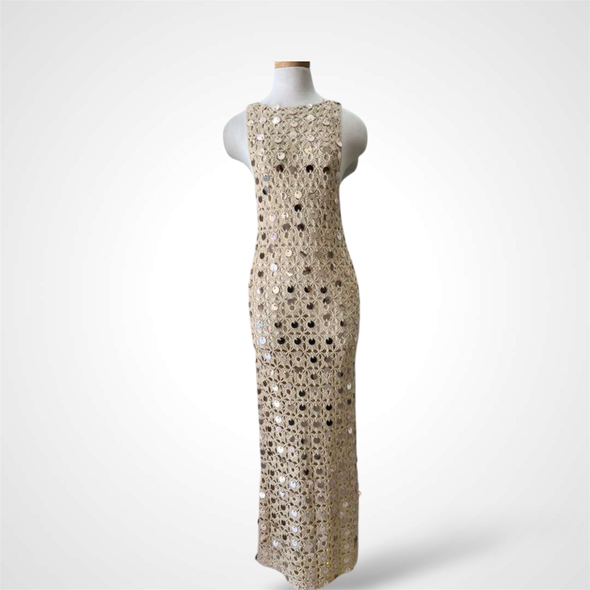 CROCHET AND SEQUIN GOLD DRESS•