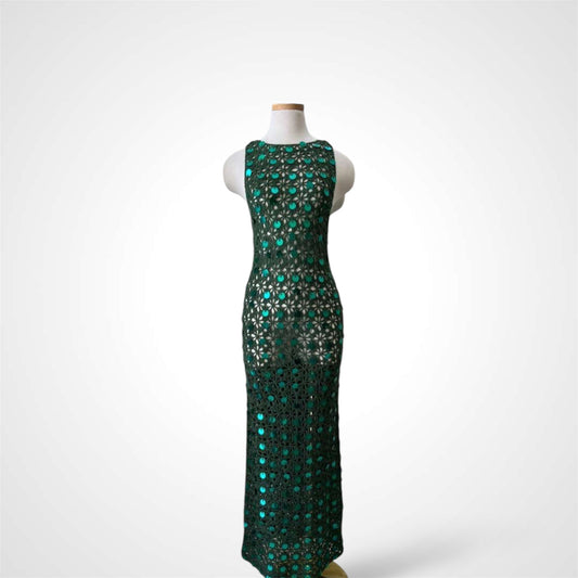 CROCHET AND SEQUIN HGREEN DRESS