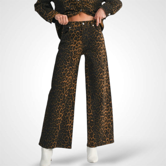 LEOPARD PRINTED DENIM PANTS