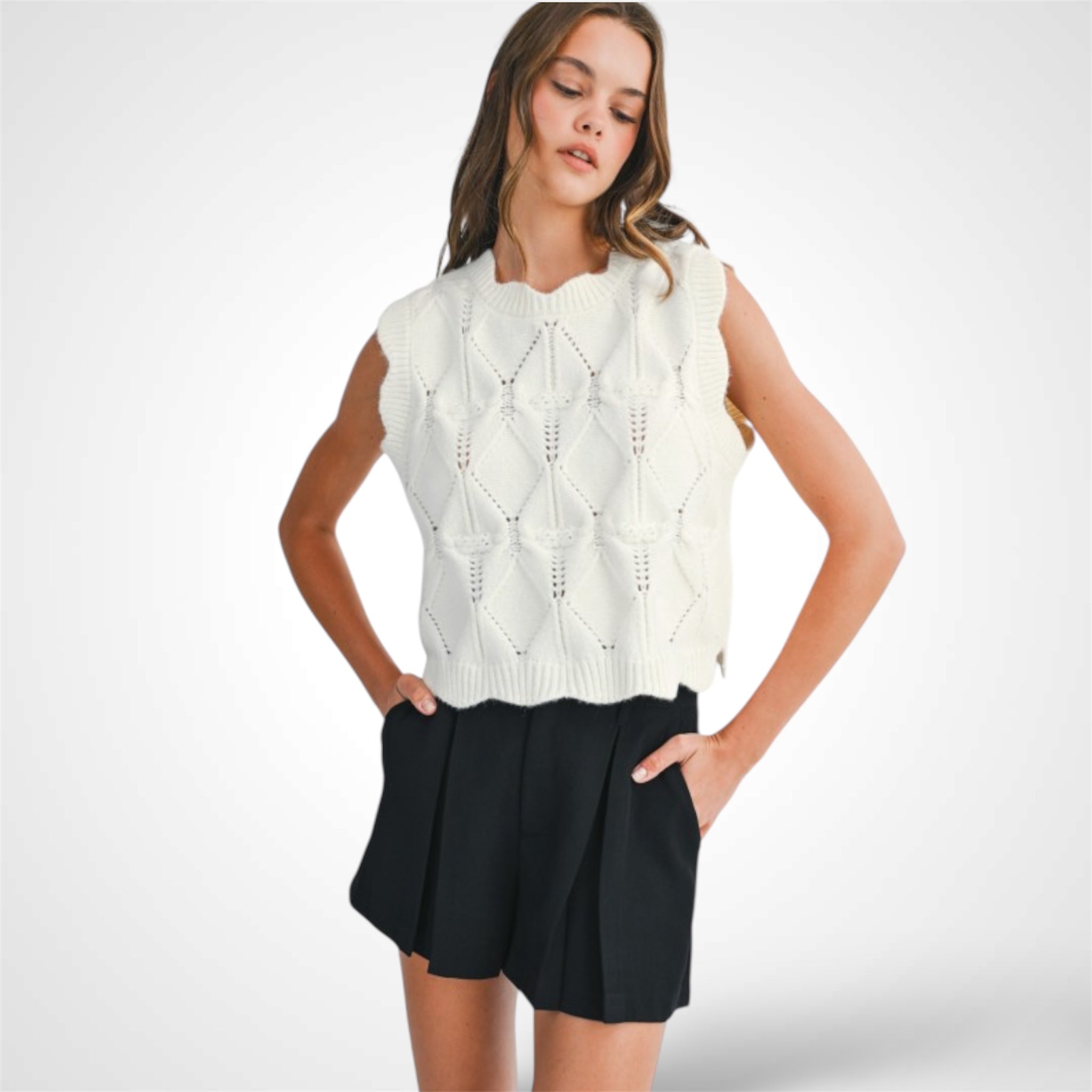 REVERSIBLE KNIT VEST WITH BOW TIE•-1