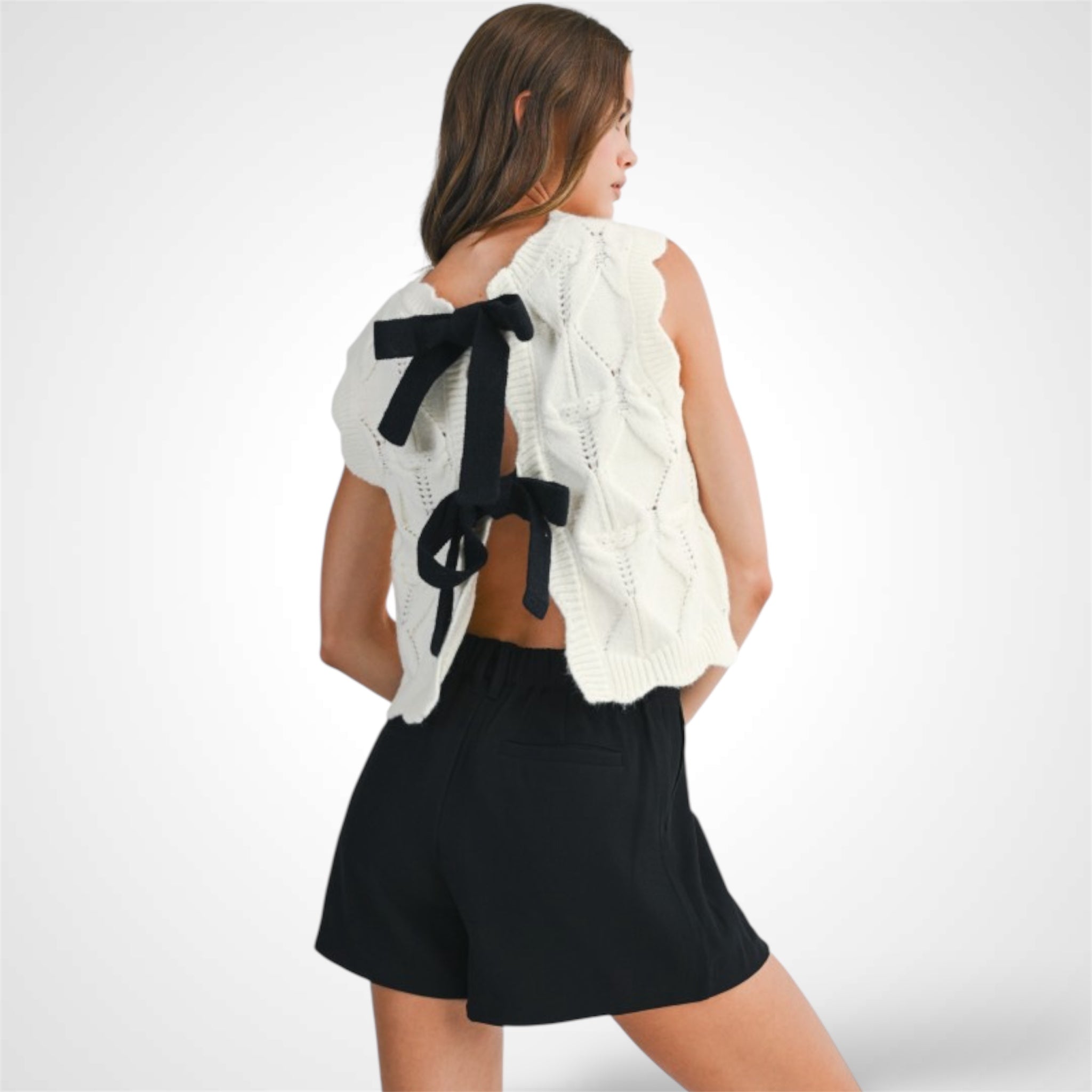REVERSIBLE KNIT VEST WITH BOW TIE•-2