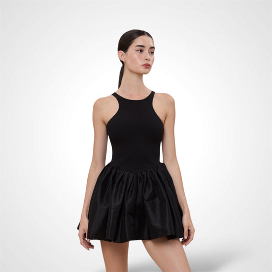 Solid Color Matte-shiny Fit&flare Mini Dress
