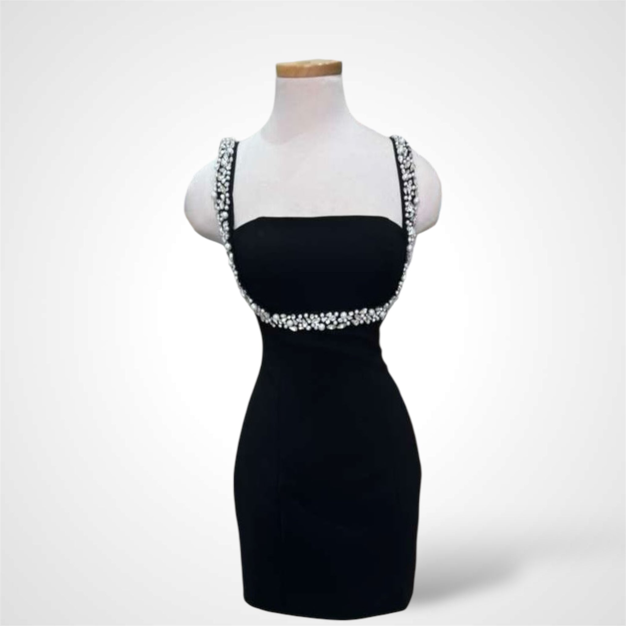 BLACK ENBELLISHED MINI DRESS