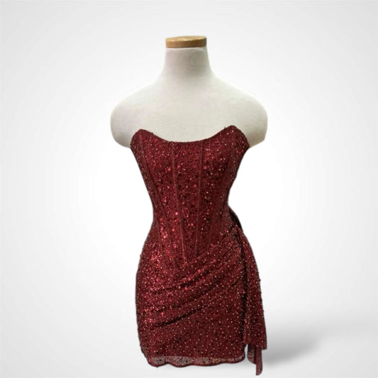 MERLOT SEQUIN MINI DRESS