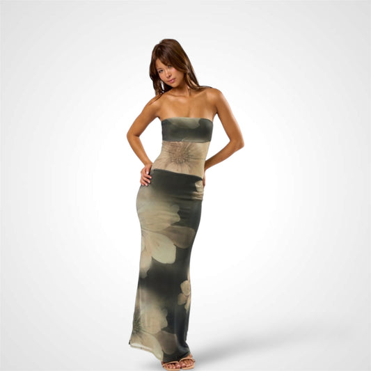 Mesh Tube Floral Maxi Dress
