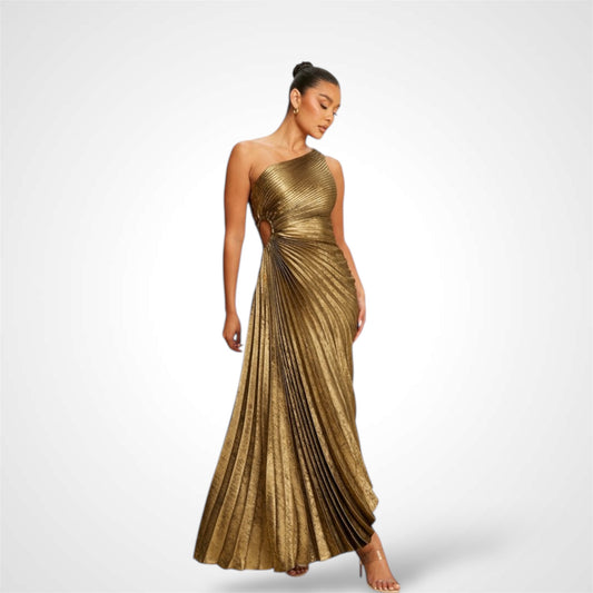 Black-Gold Metallic Pleated One S Dress