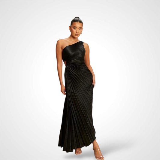 Black Metallic Pleated One S Dress