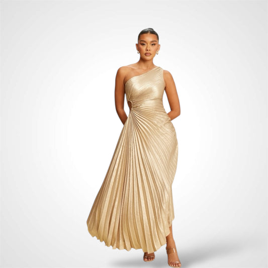 Champagne Metallic Pleated One S Dress