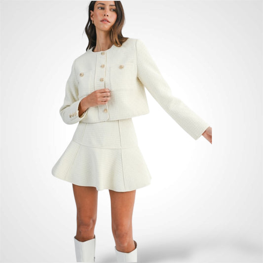 TWEED TEXTURED JACKET AND SKIRT SET
